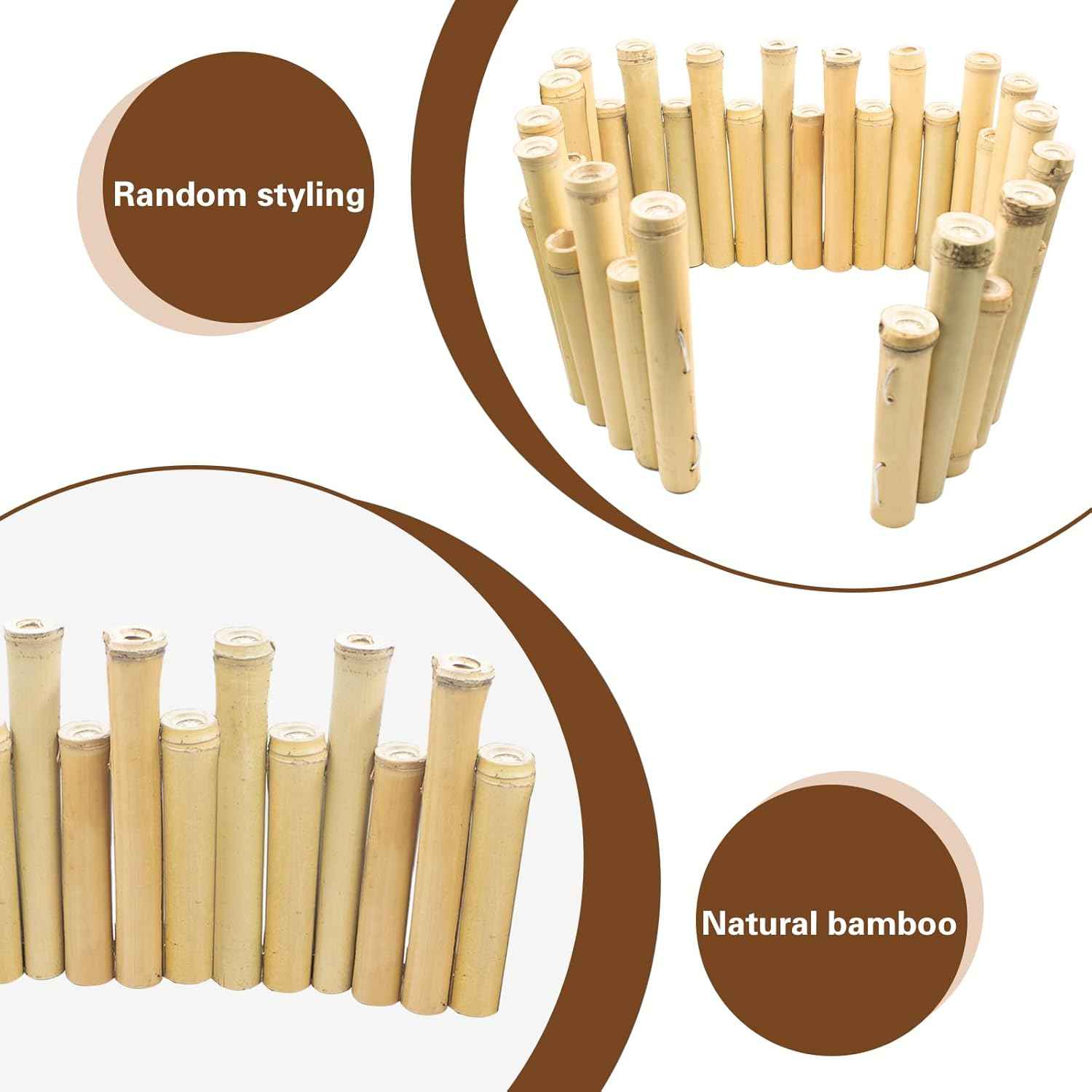 Bamboo Short Fence with Ground Spikes, Outdoor Landscape Edging Flexible Decorative Border, Garden Lawn Edging Low Fence, for Yards Gardens Patios Lawns, 39.37'' L x 5.9''/7.87'' H (Yellow)