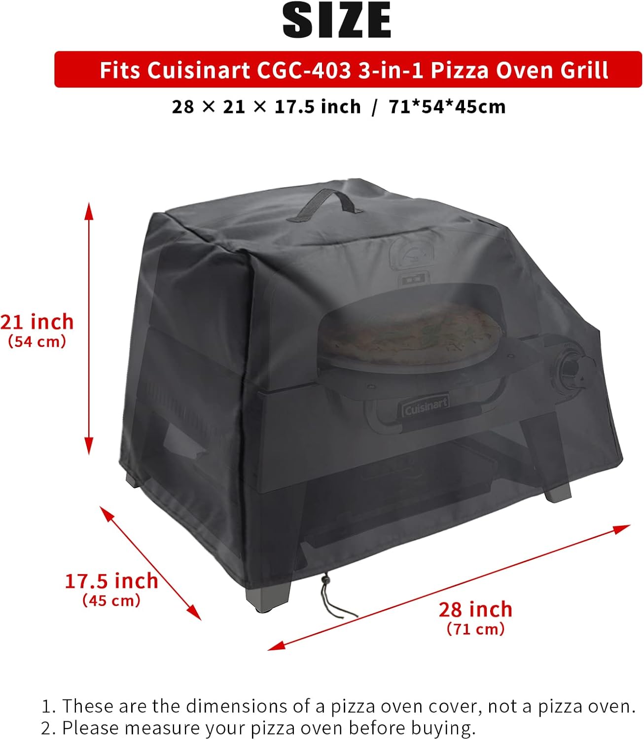Kingling Pizza Oven Cover for Cuisinart CGC-403 3-in-1 Pizza Oven Grill, Waterproof Outdoor Grill Cover - 28''L x 21''W x 17.5''H