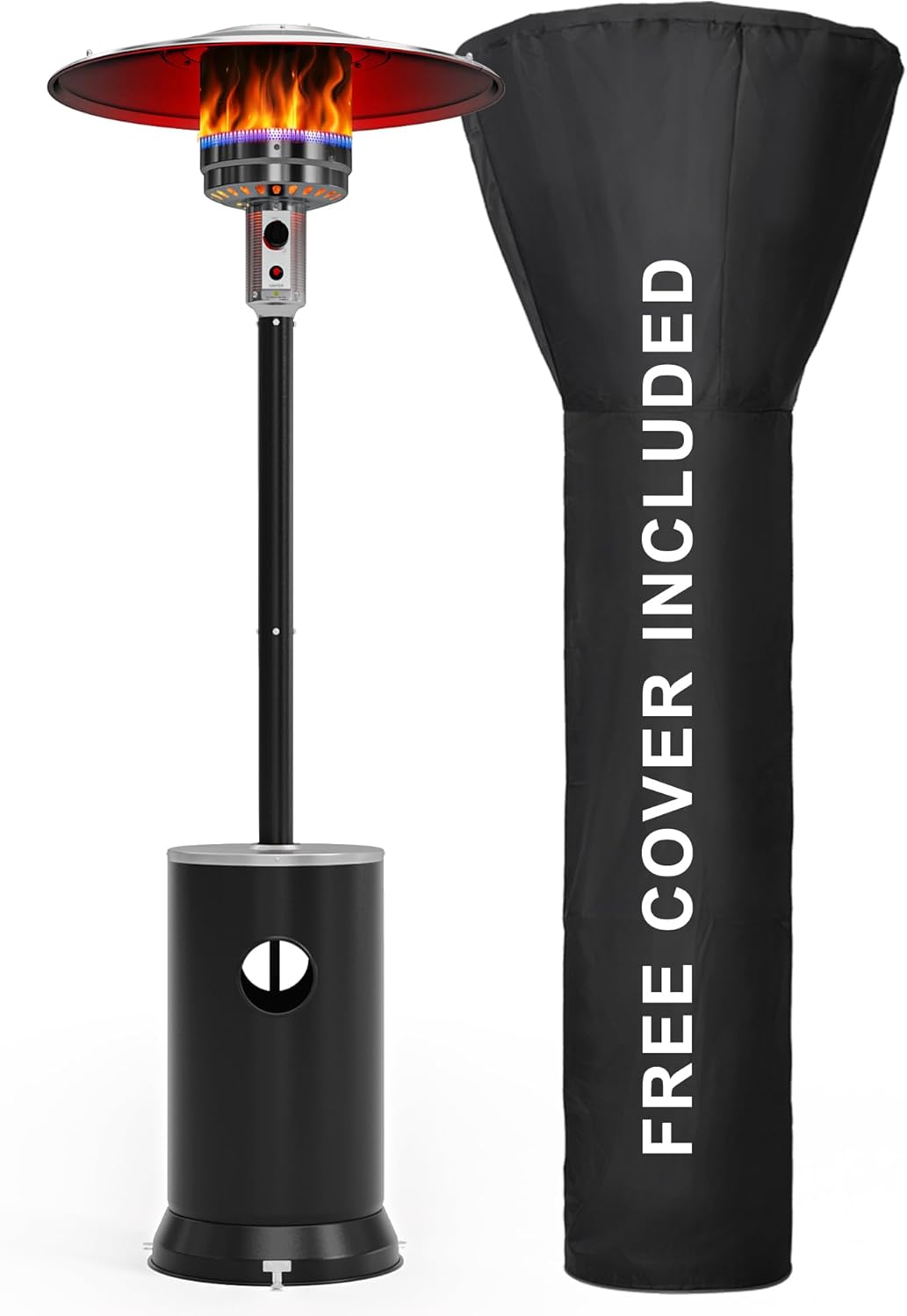 PAMAPIC 48000 BTU Patio Heater with high-strength waterproof cover, Propane Heater for Outdoor Use 2 in 1 Table Design, Double-Layer Stainless Steel Burner,Residential, Gray (Black)