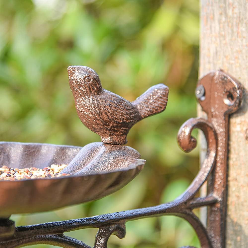 Sungmor Cast Iron Birdfeeder, Heavy Duty Sturdy Wall Bird Feeder, Deck Mounted Small Bird Bath, Decorative Planter Hanger, Outdoor Garden Wall Hook for Hanging Plant Pot, Basket, Lantern, Wind Chime
