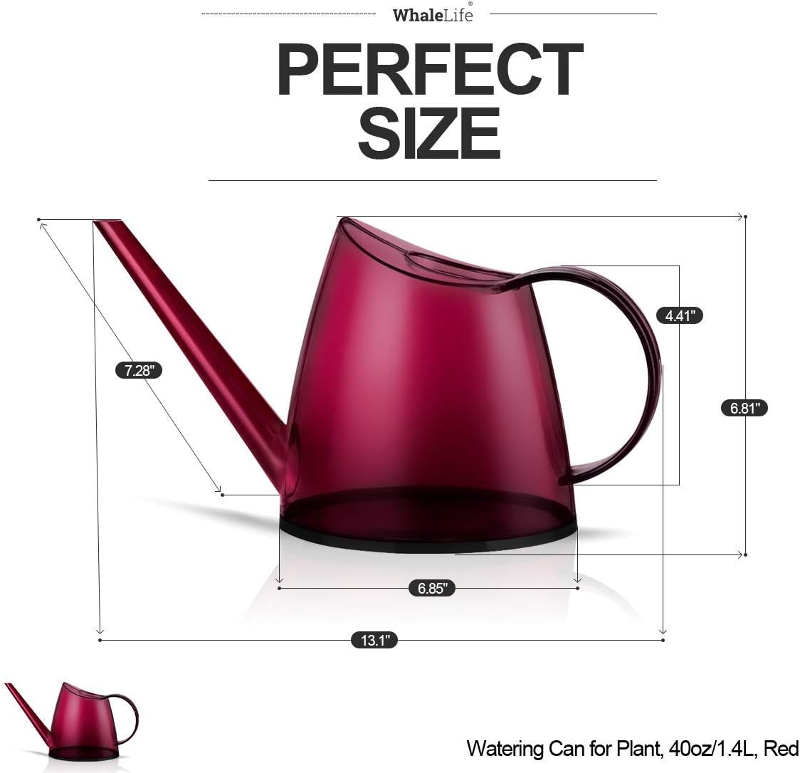 WhaleLife Indoor Watering Can for House Bonsai Plants (1.4L, Red)