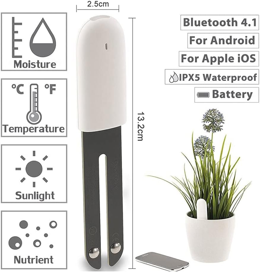 Soil Moisture Meter 4 in 1,Plant Water Monitor,Automatically detect Moisture/Temperature/Light/Fertility,Can Connect to Mobile Phone via Bluetooth,Hygrometer Sensor for Indoor Plants (3pc)
