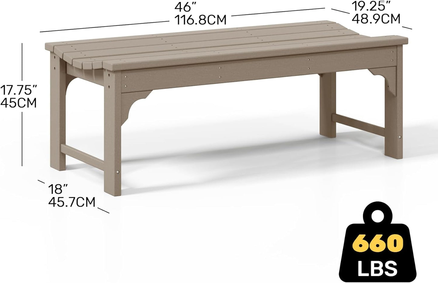 Outdoor Benches Weatherproof, All Weather Resistant Park Bench Poly Lumber Backless Garden Bench Seat for Entryway Front Porch, Weathered Wood