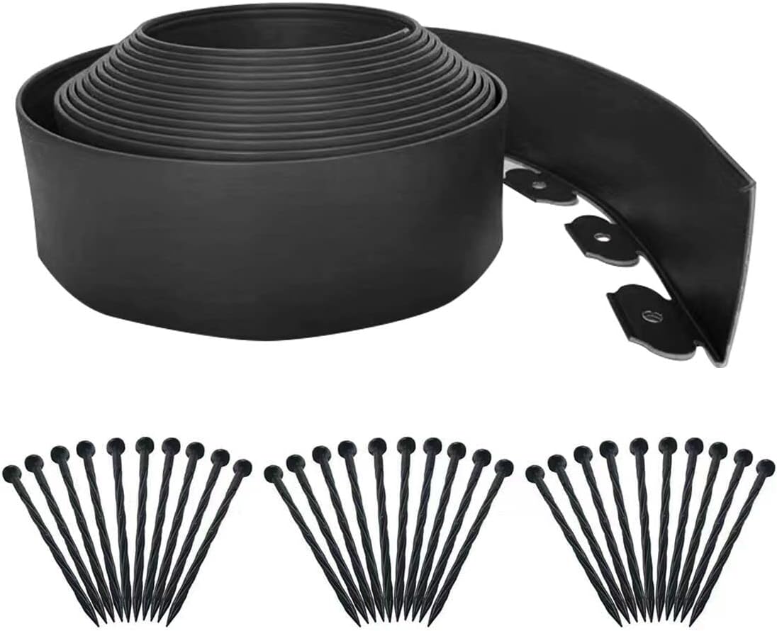 Landscape Edging 33FT,Garden Edging Borders [Extra Tall 4IN High] Flexible Lawn Edging Kit with 30pcs Stakes,Mini Plastic Fence for Landscaping Yard Flowerbeds,Grass-Black