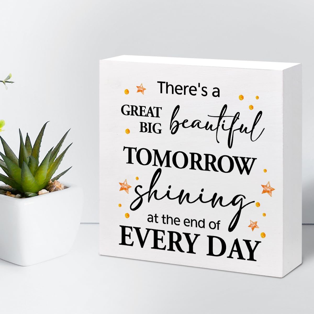 Z-Crange There's a Great Big Beautiful Tomorrow Wood Block Sign, Rustic Inspirational Wooden Box Plaque for Home, College Dorm, Office Shelf, Table Decor