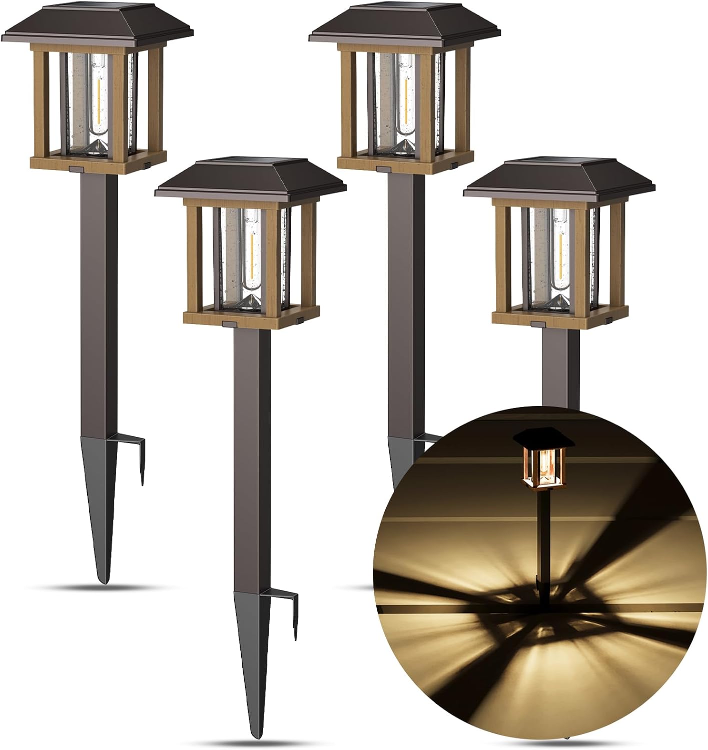 XMCOSY+ Vintage Solar Pathway Lights Outdoor 4 Pack – Warm White Seeded Glass Garden Lights, Waterproof Solar Landscape Lighting for Walkway Yard Patio Driveway & Farmhouse Decor