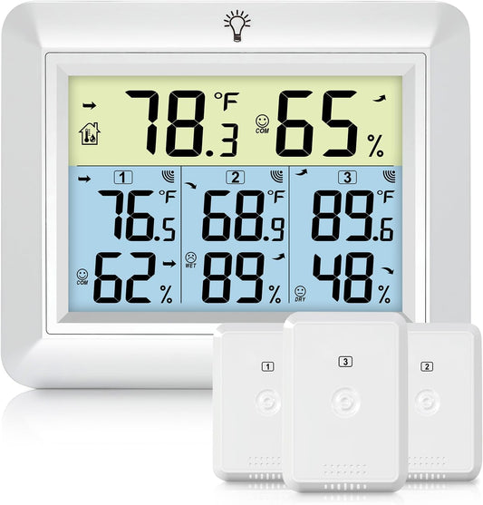 Urageuxy Weather Station Wireless Indoor Outdoor Thermometer with 3 Sensors, Remote Temperature Monitor with Humidity for Home, Baby Nursery, Room, Attic, Patio