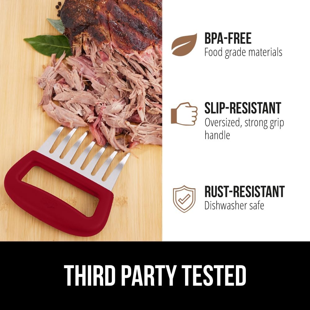 GORILLA GRIP BPA-Free Chicken Shredder Meat Claws, Sharp Stainless Steel Food Shredding Fork, Comfortable Handle, Easily Shred Pulled Pork, Taco Meats, Kitchen Smoker BBQ Tool, Dishwasher Safe, Red - Lumora Garden