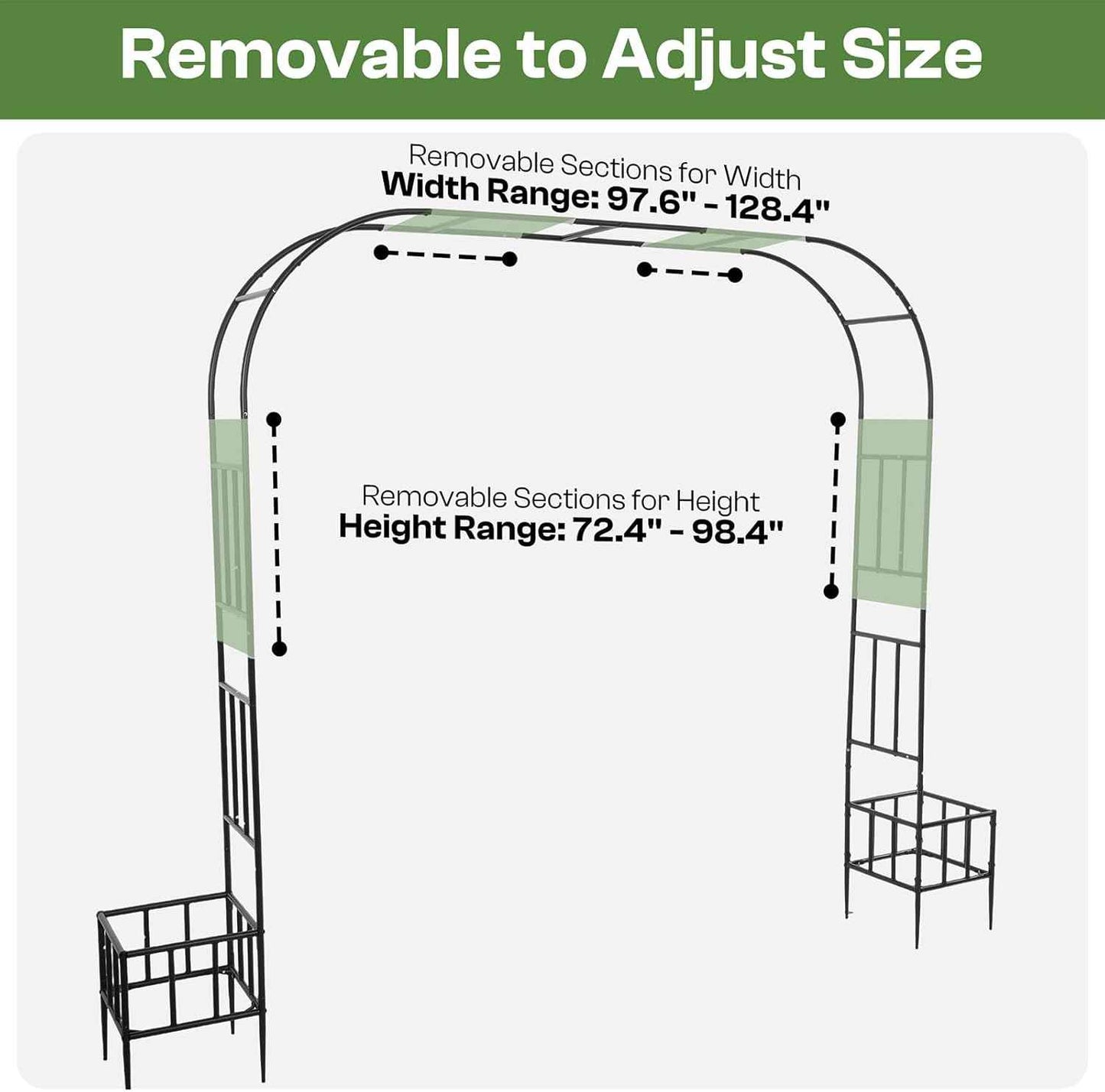 Garden Arch with Planter Boxes, Metal Arbor Trellis for Climbing Plants Outdoor, Heavy Duty Iron Archway for Wedding Ceremony Party Backyard Lawn Patio Decor, Black