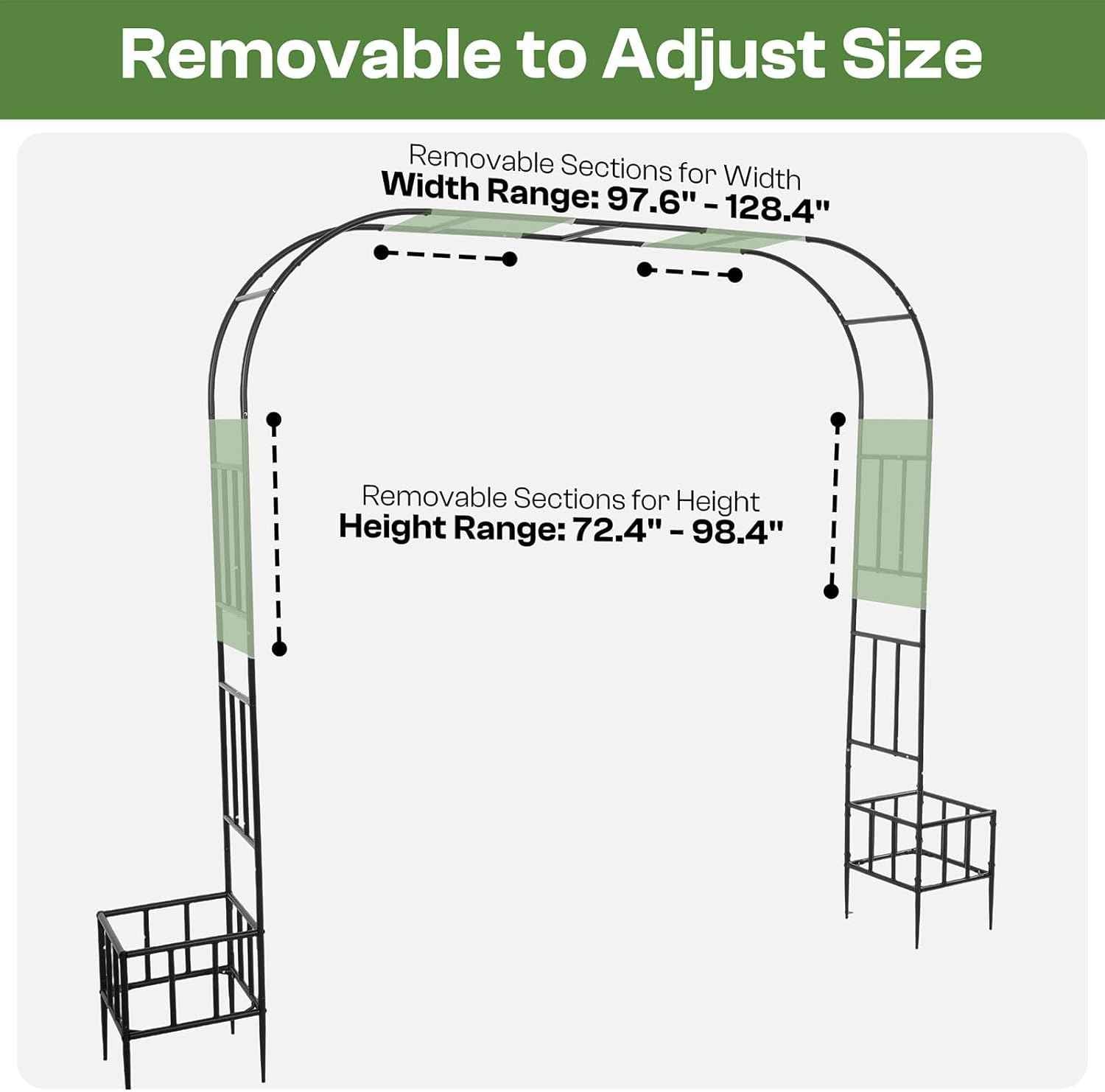 Garden Arch with Planter Boxes, Metal Arbor Trellis for Climbing Plants Outdoor, Heavy Duty Iron Archway for Wedding Ceremony Party Backyard Lawn Patio Decor, Black