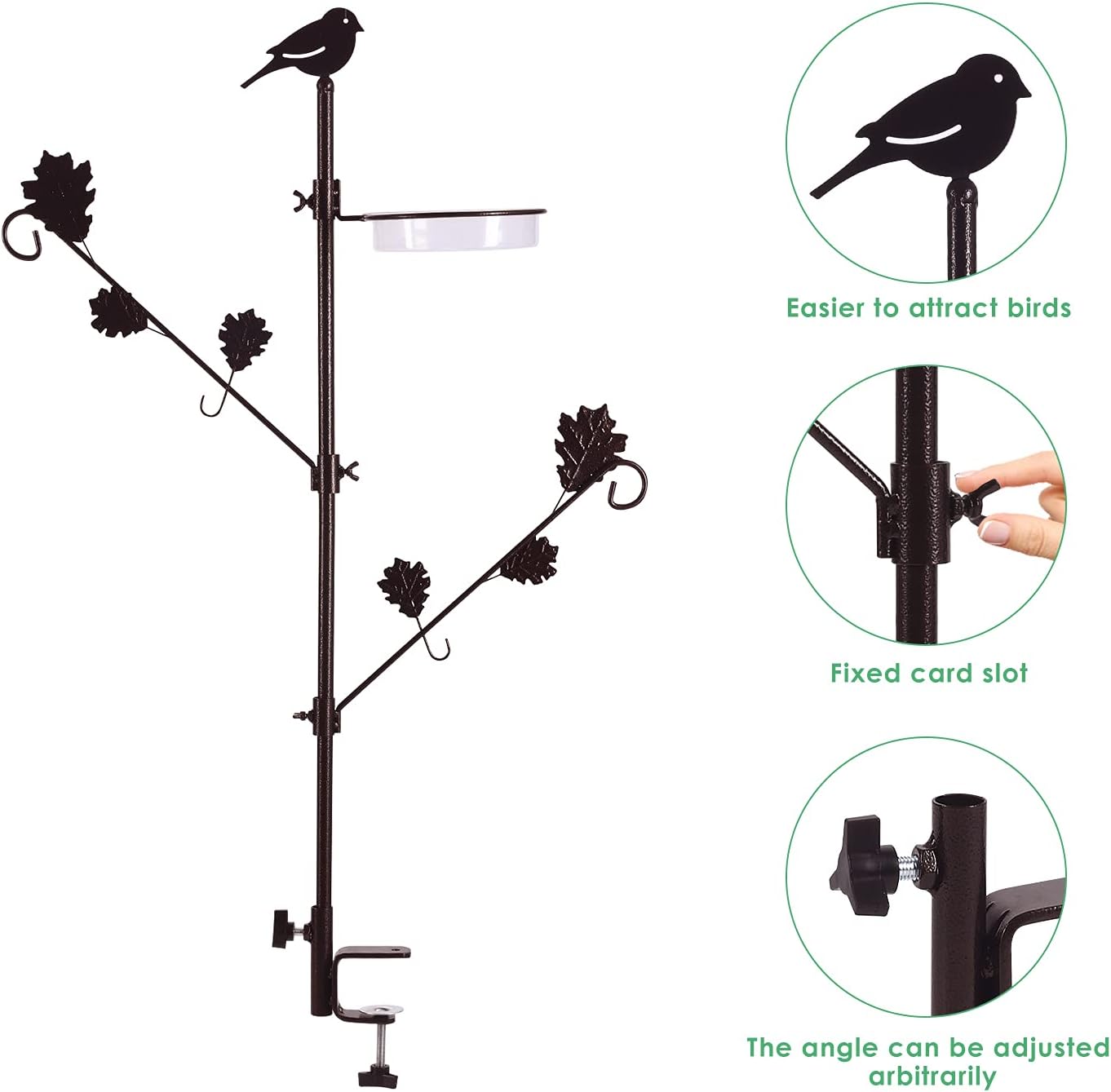 Urban Deco Deck Pole Porch Multi-Hook Bird Feeder Hooks for Deck Kit with Feeder Polyester and with 2 Adjustable Branches and Plastic Water Bowl