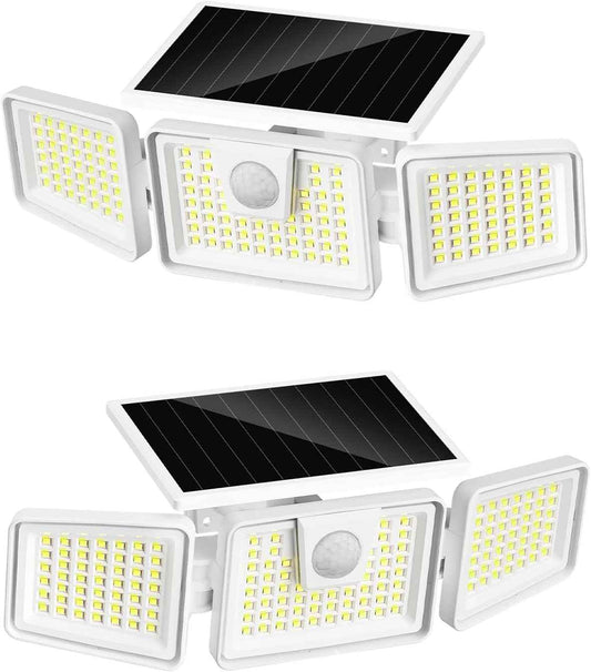 INCX 156 LED Solar Motion Lights Outdoor 2 Pack, 3 Heads Solar Security Lights with Motion Sensor IP65 Waterproof, Flood Lights for Wall, Patio, Garden, Porch, Garage White