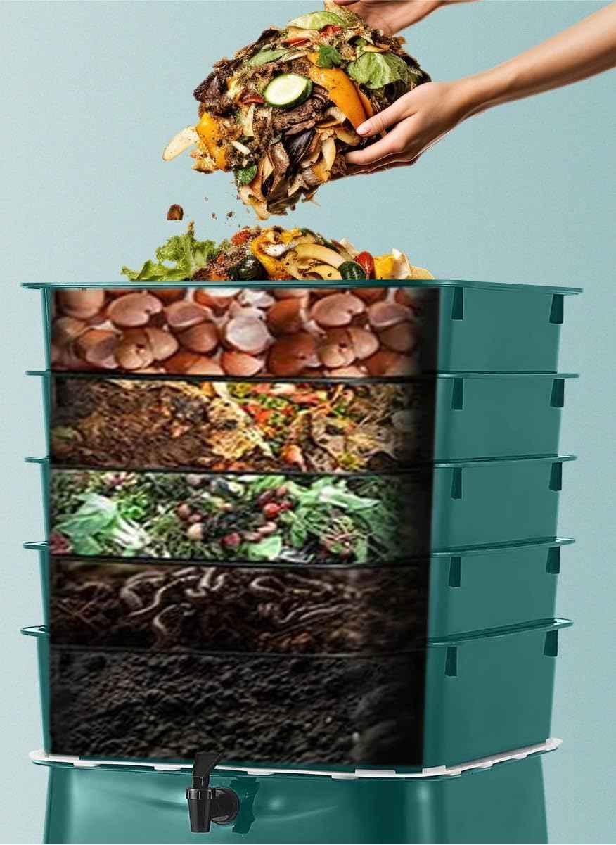 Original Vermihut ® 5 – Tray Worm Composter, Sustainable Design for Both Indoor & Outdoor, Worm Compost Bin for Vermicomposting Starter, Recycling Food Wastes (Terracotta)