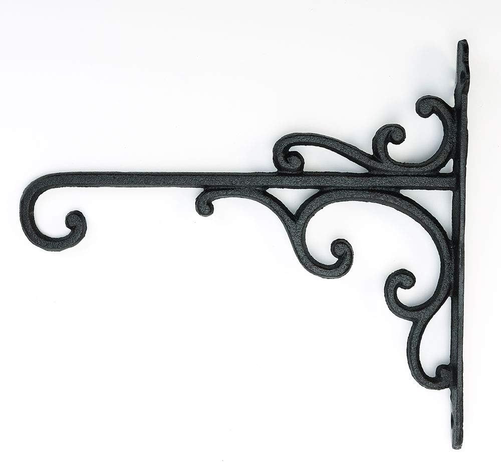 Sungmor Cast Iron Wall Hook Plant Hangers - Home & Garden Heavy Duty Hanging Bracket Plant Hooks - 2PC BLACK Decorative Wall Mount Hooks for Hanging Planter Pot Bird Feeder Birdcage Lantern Wind Chime