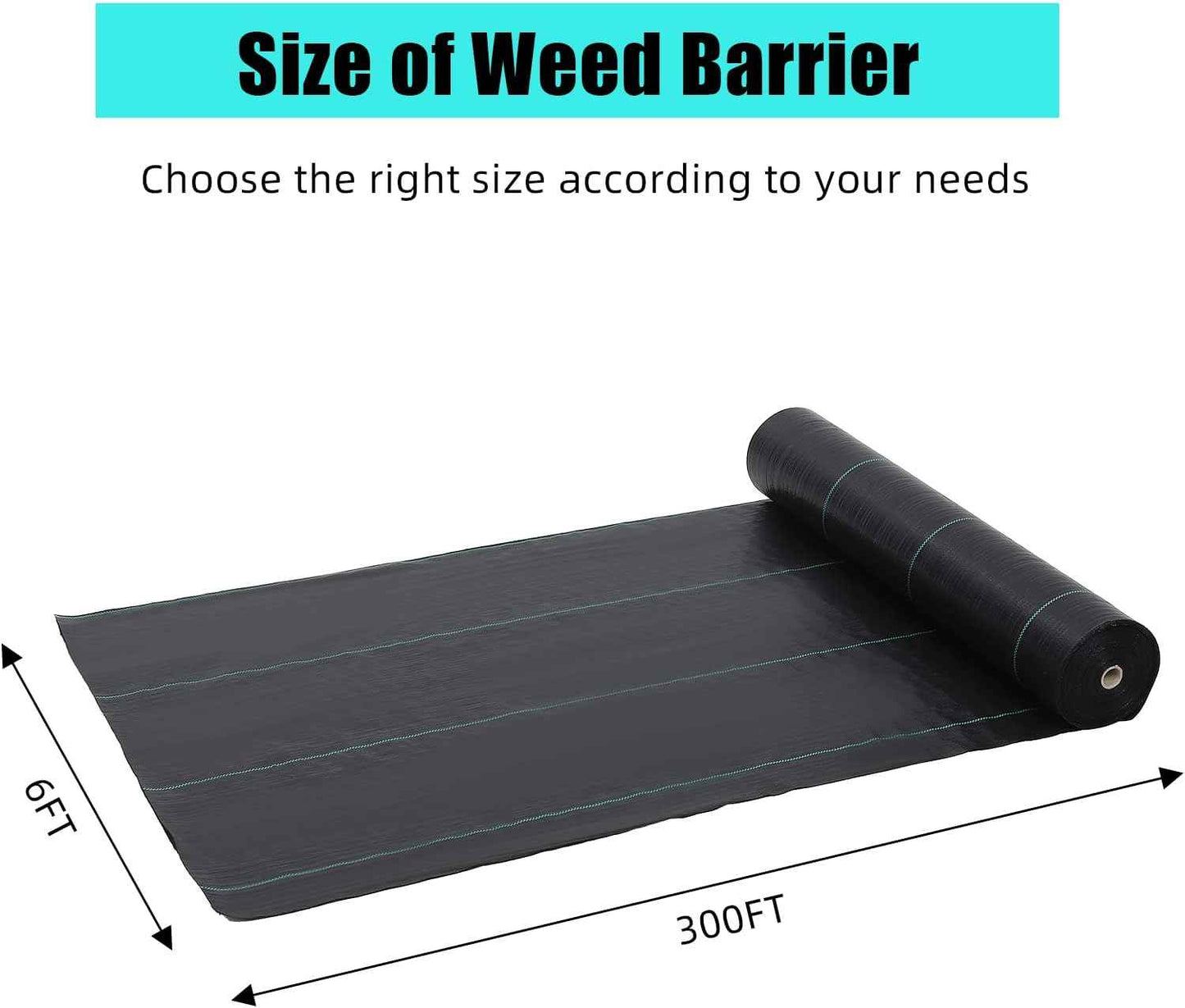 6ft x 300ft Premium Weed Barrier Landscape Fabric, 3.2 oz Heavy Duty, Weed Control Fabric, High Permeability, Good for Flower Bed, Driveway Fabric and Ground Cover
