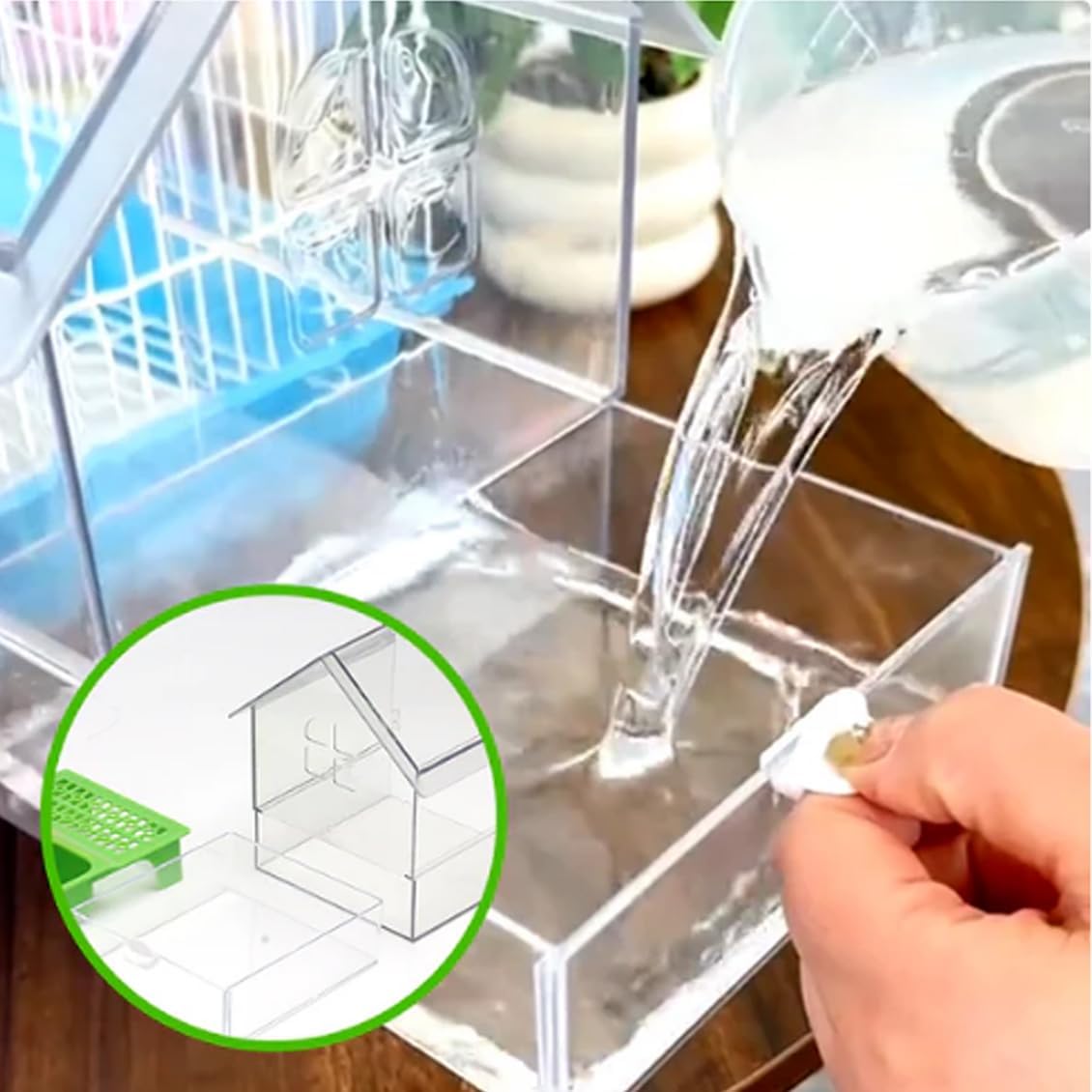 2026 New Pull-Out External Parrot Feeder, Bird Bath for Cage, 7*6*5.5in Bird Feeder House, Transparent Parakeet Cage Accessories, Easy To Fill, Clean, Long-Lasting, for Finch and Hummingbird (White)