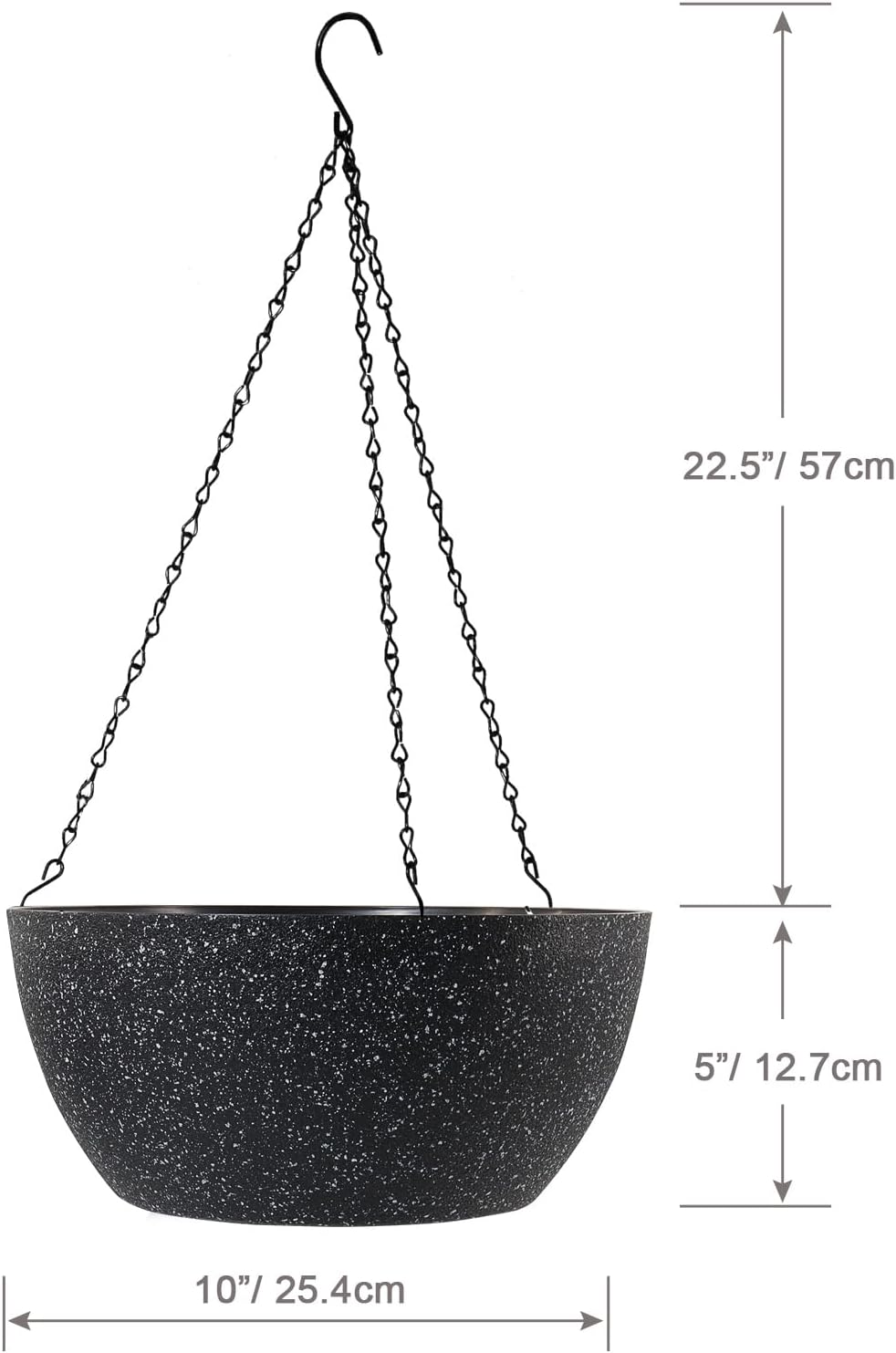 10 inch Hanging Planters for Outdoor Indoor Plants with Drainage Holes and Chain, 2 Pack Round Hanging Flower Pots for Garden Home Porch Decor, Speckled Black