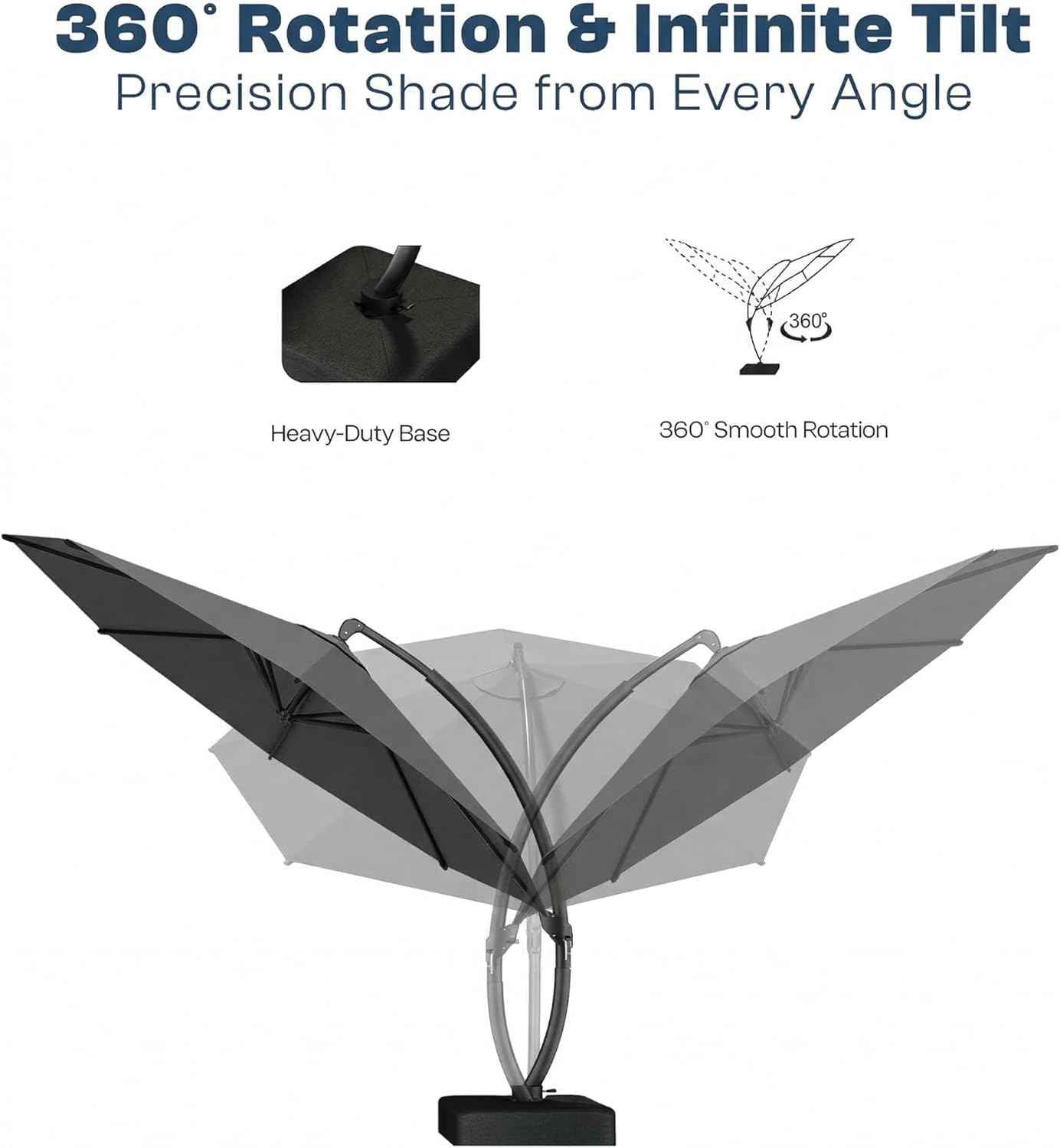 11 FT Cantilever Umbrella with Base Included, Large Round 360° Rotation Offset Umbrella Outdoor Patio, Heavy Duty Aluminum Frame, Sand-Weighted Stand, for Deck, Backyard, Pool, Garden (Grey)