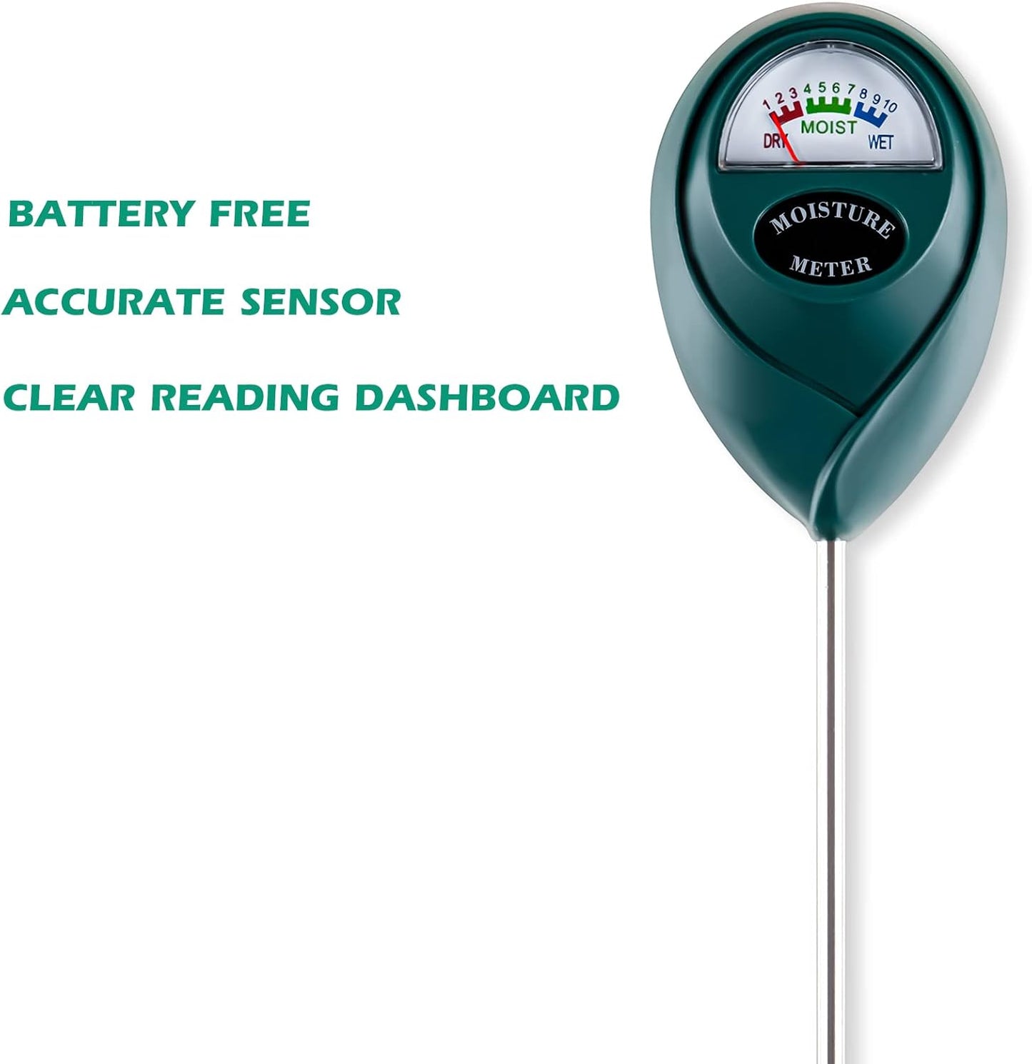 Soil Moisture Meter for House Plants, Plant Water Meter,Plant Moisture Meter for House Plants and Outdoor Plants, No Batteries Required (Green)