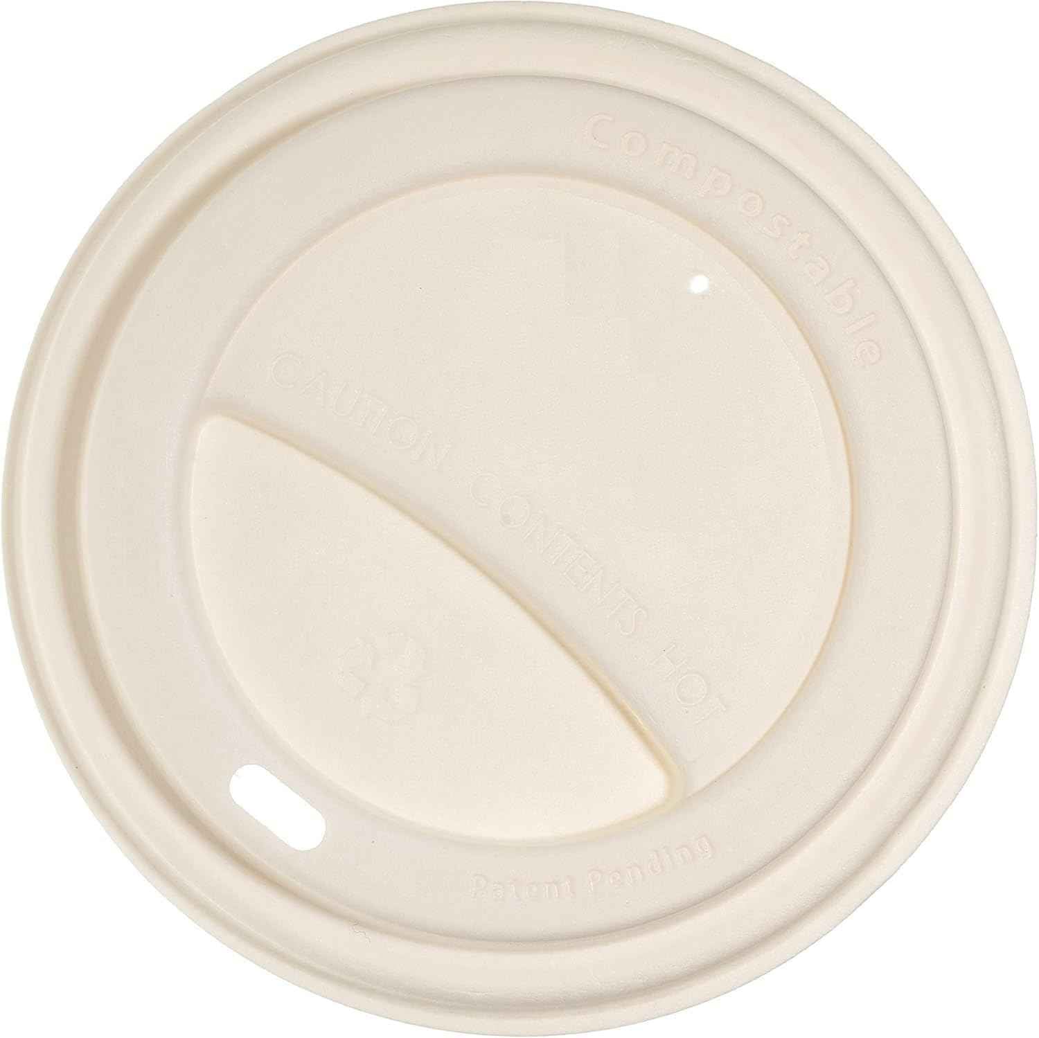 [50 PACK] Disposable Fiber Dome Lids for Coffee & Tea Cups - 100% Compostable & Biodegradable - Fits 10,12,16,20 oz Paper Cups - Extra Sturdy - Eco Friendly Sugarcane Bagasse