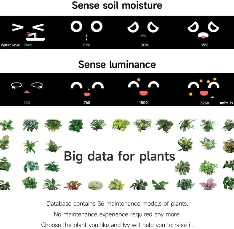 Smart Flowerpots,Smart Pet Planter,Ai Planter,Intelligent Flowerpots,Multiple Expressions,7 Smart Sensors, and Ai Chips Make Raising Plants Easy and Fun for Living Room,Plant-Free(Green)