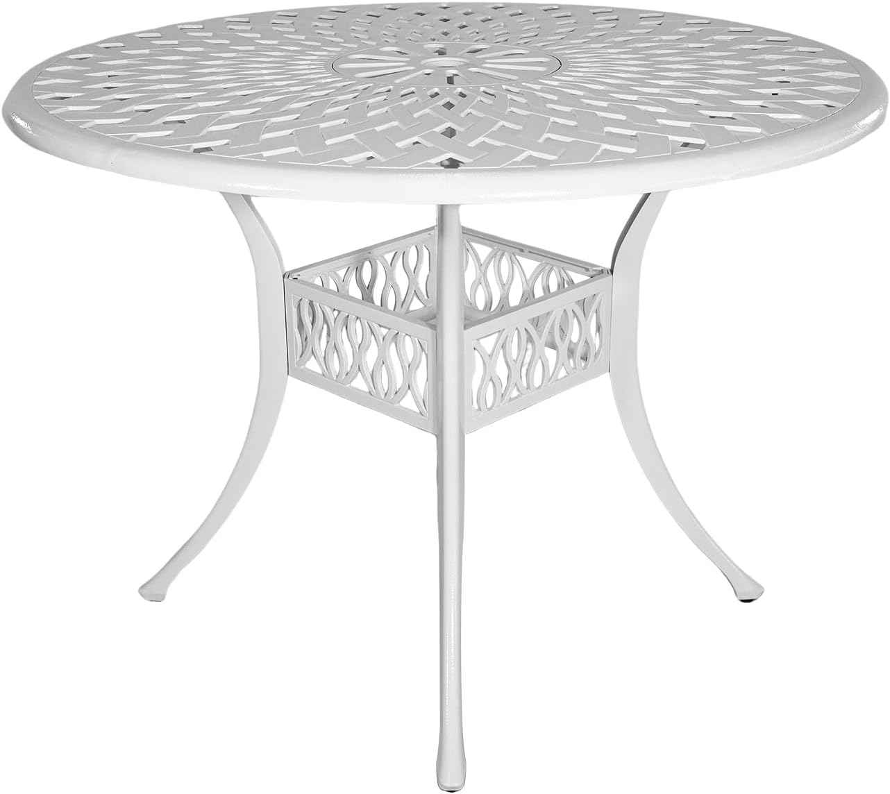 42 Inch Outdoor Patio Dining Table Round Cast Aluminum Table with 1.97" Umbrella Hole, All Weather Metal Bistro Table for Porch,Backyard,Garden,Balcony,White