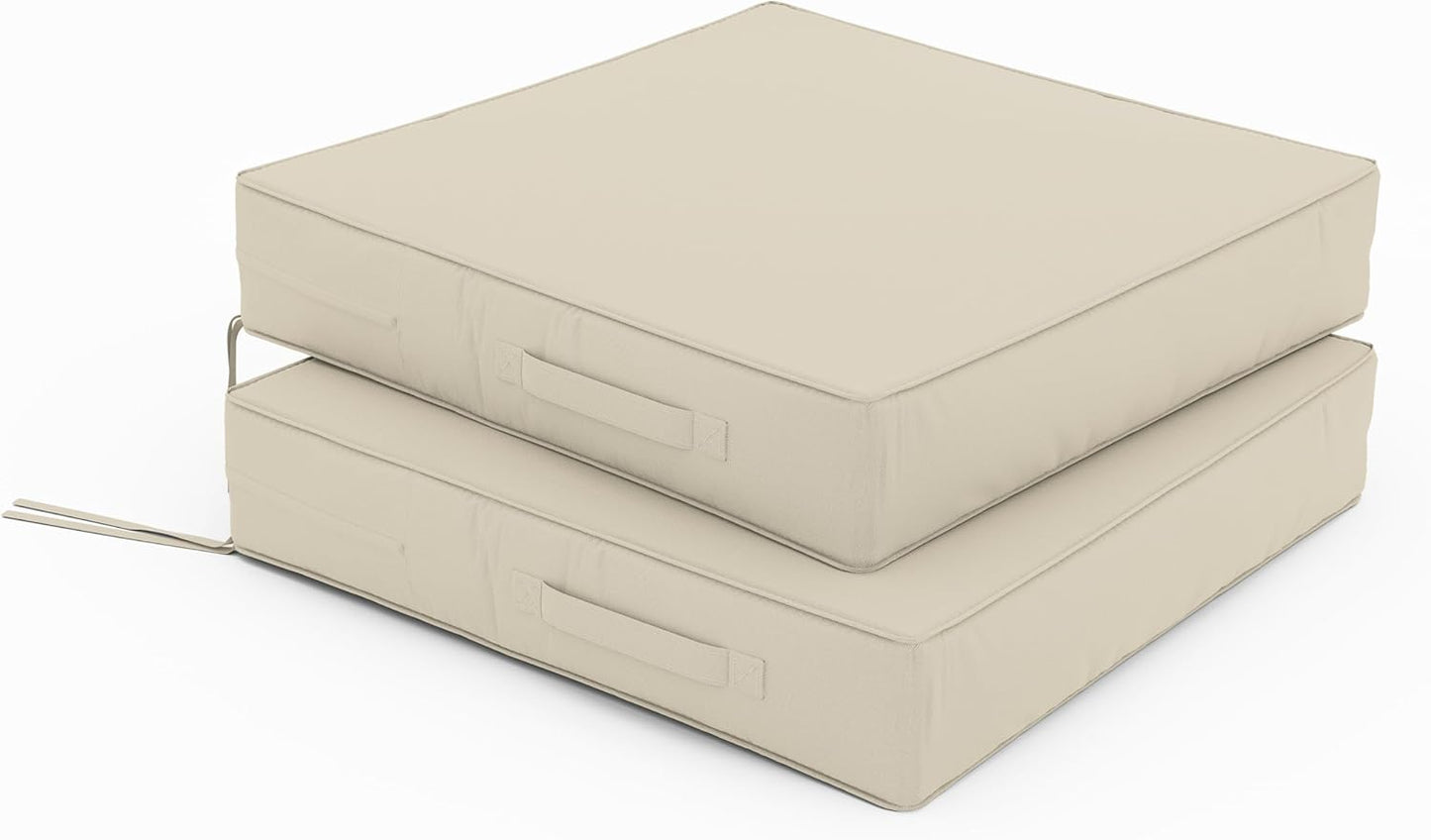 Patio Chair Cushions 22 X 22 X 4 Inch Waterproof Outdoor Seat Cushions for Patio Furniture, Outdoor Sofa Couch Pads with Ties & Handle, Set of 2, Cream