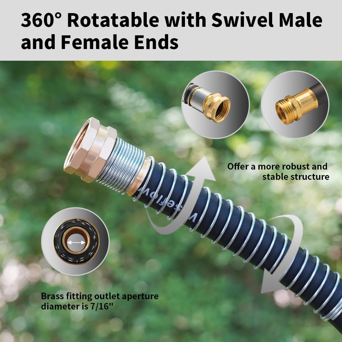 WiseFlow Garden Hose 75FT x 5/8", Heavy Duty Rubber Hose, 1000PSI Burst, 300PSI Working, Water Hose with Five Layered Braiding, Male Female Fittings (Black)