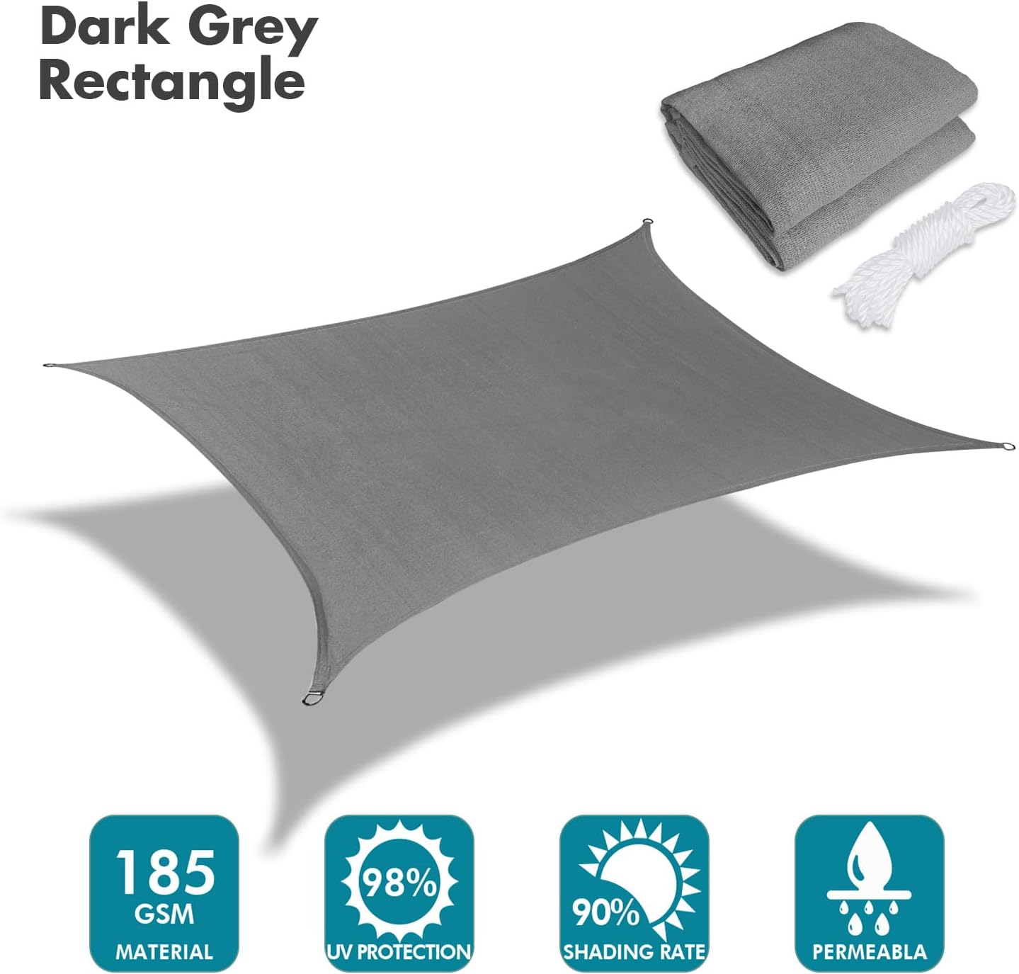 KANAGAWA 18'X22' Dark Gray Custom Size Sun Shade Sail Rectangle UV Block Canopy Cover for Patio Backyard Lawn Garden Outdoor (Customized Available)