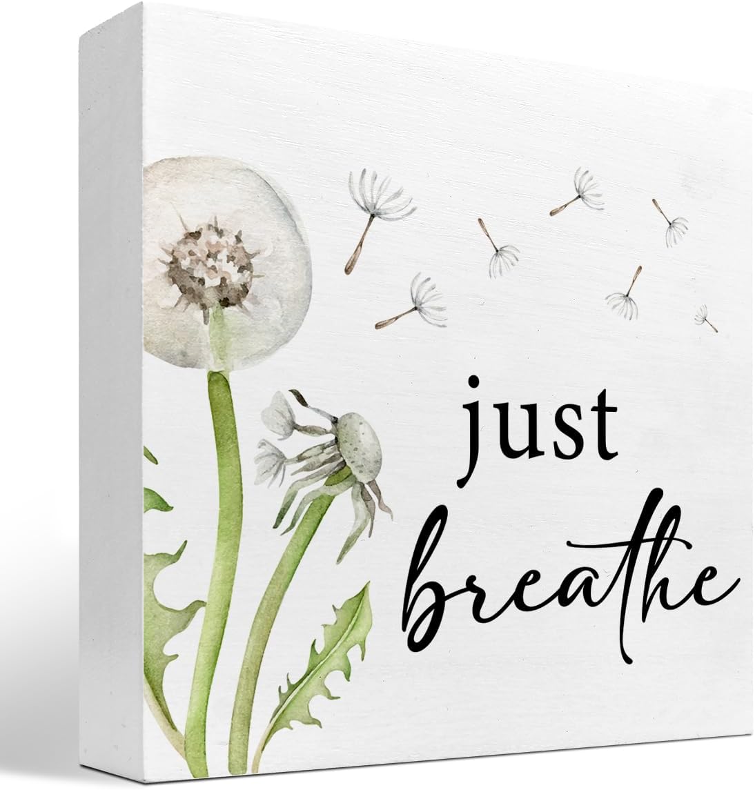 Z-Crange Just Breathe Dandelion Wood Block Sign, Rustic Wooden Plaque for Home, Bedroom, Meditation Space, Office, Shelf, Table Decor