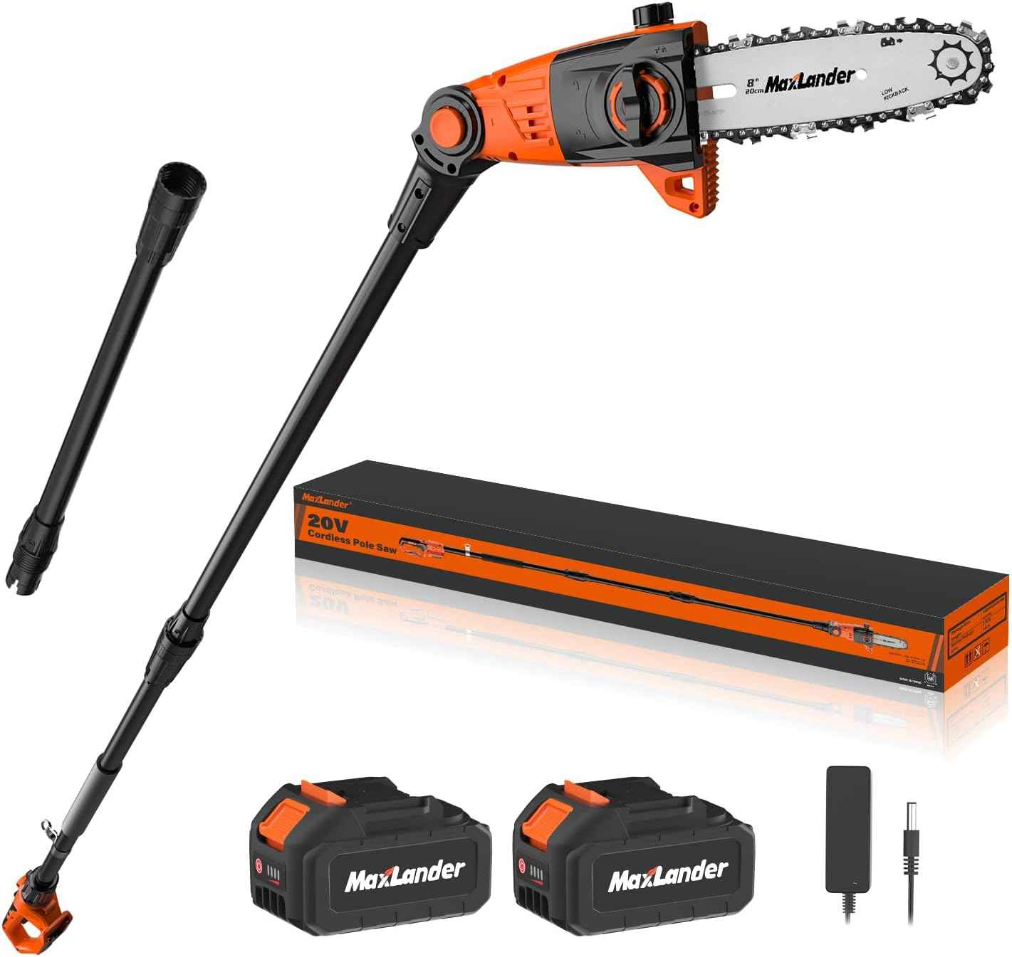 8 Inch Cordless Pole Saws, 20V Electric Pole Saw for Tree Trimming with 2 x 3.0Ah Battery & Charger, 16ft/s Cutting Speed Auto Oiling Multi-Angle Pole Chainsaw,15-Feet Maximum Adjustable Reach