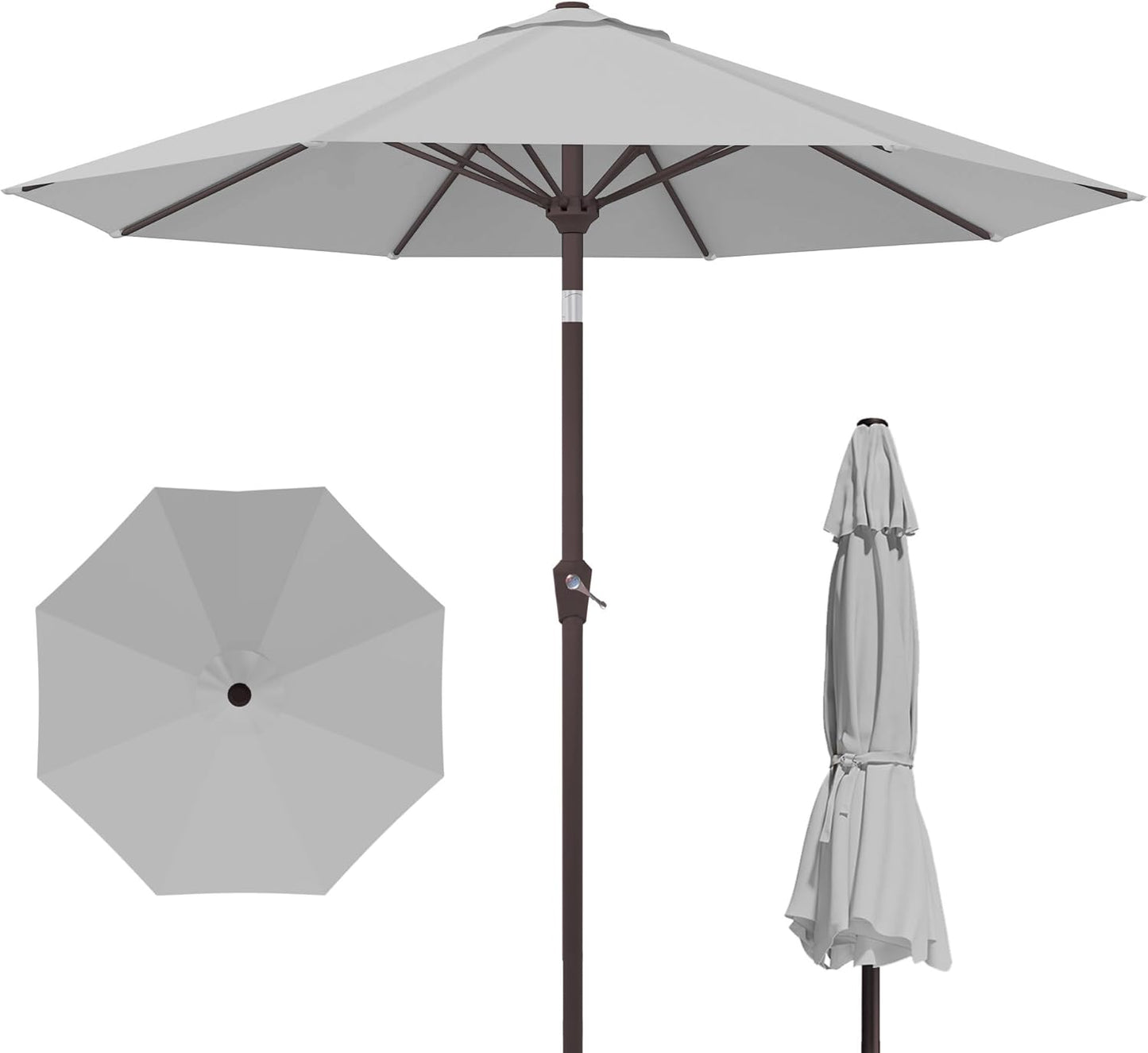 Kingdura 10FT Outdoor Patio Umbrella, Market Table Umbrella with Push Button Tilt and Crank, 8 Sturdy Fiberglass Ribs, UV Protection for Pool, Lawn, Deck, Backyard, Garden (Light grey)