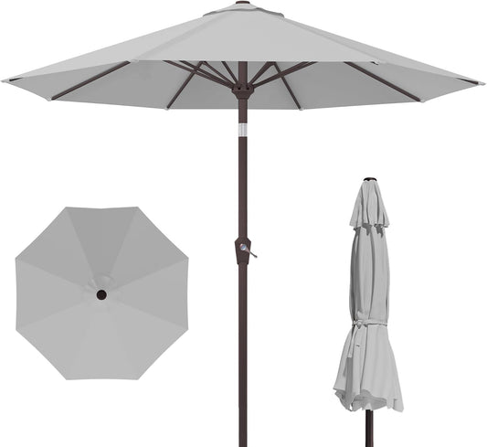 Kingdura 10FT Outdoor Patio Umbrella, Market Table Umbrella with Push Button Tilt and Crank, 8 Sturdy Fiberglass Ribs, UV Protection for Pool, Lawn, Deck, Backyard, Garden (Light grey)