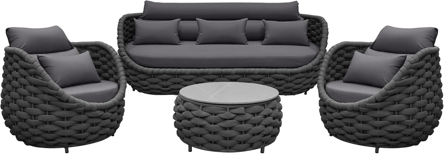 6-Piece Aluminum Patio Furniture Set, Modern Outdoor Conversation Set Sectional Sofa with Water Repellent Thick Cushions and Coffee Table for Balcony, Garden