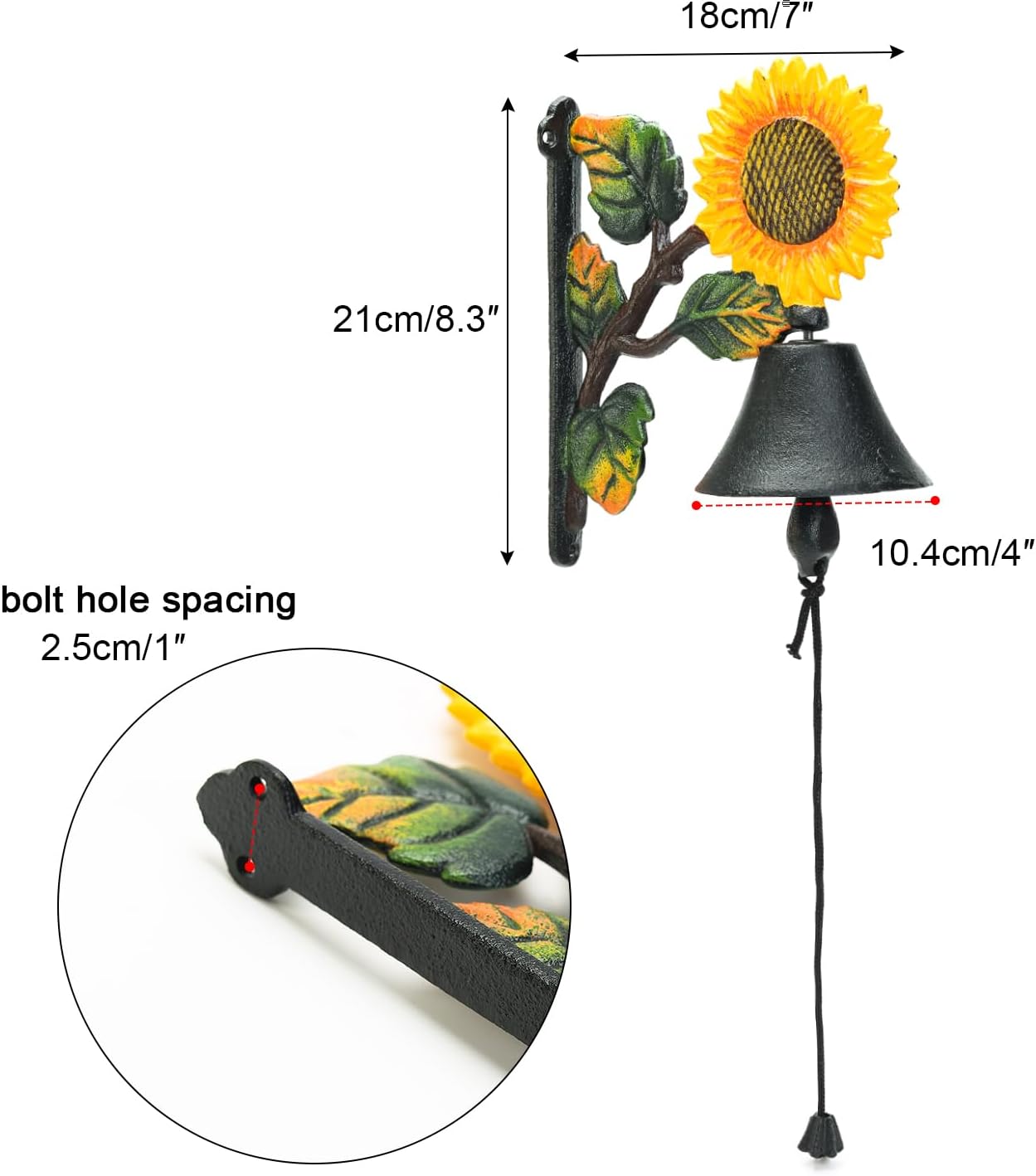 Sungmor Heavy Duty Cast Iron Sunflower Hand Bell - Hand-Painted Wall Decor for Indoor/Outdoor Use