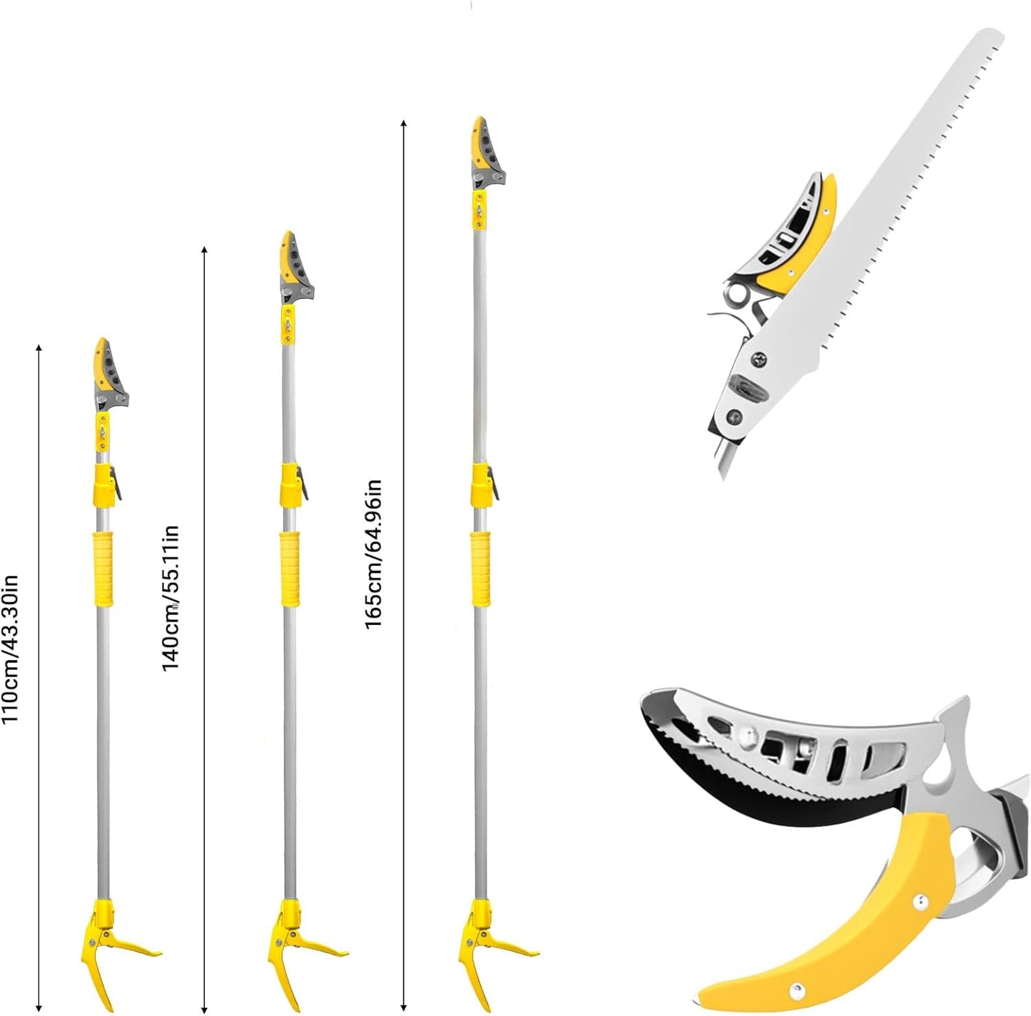 Telescopic Pole Pruner and Fruit Picker for Garden | Cuts Branches Up to 1 Inch | Rotating & Locking Head | Lightweight Aluminum Extendable Handle (3.28 to 5.25 FT)，Yellow