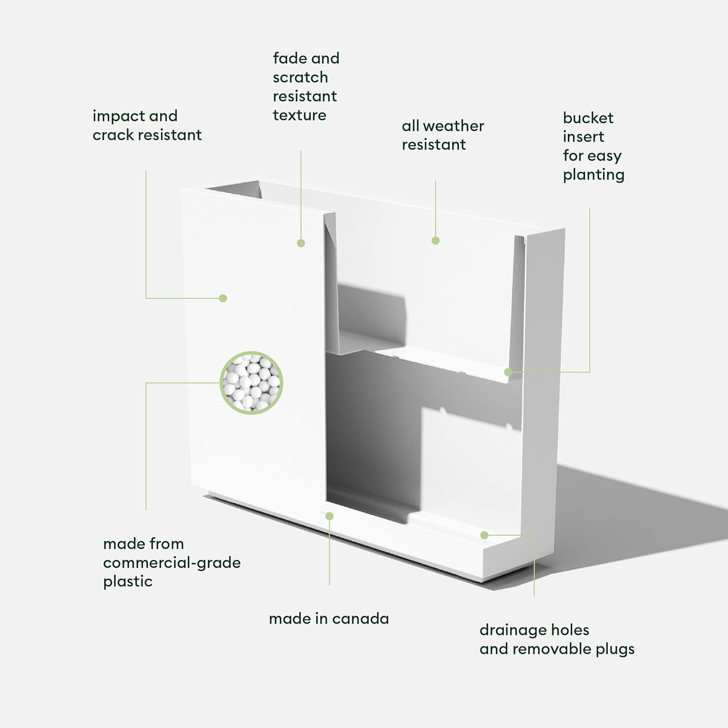 Veradek Span Plastic Box Series Planter - Tall Rectangular, White, All-Weather Resistant, Removable Insert Bucket, Modern Design, Indoor/Outdoor Use