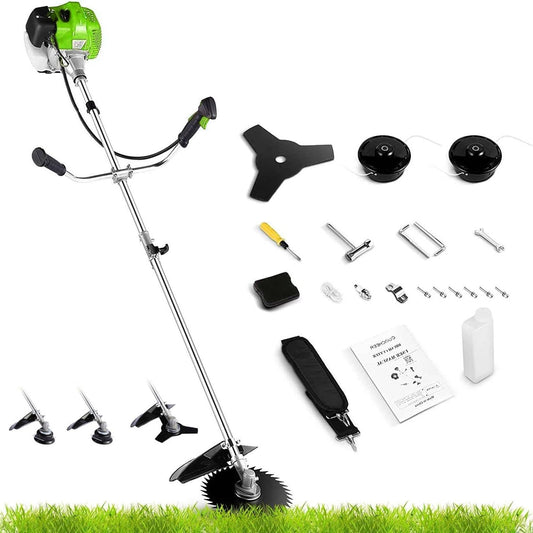 58CC Weed Wacker, Weed Eater Gas Powered 4 in 1 Cordless, String Trimmers 2-Cycle Gas Brush Cutter Weed Wacker Straight Shaft Gas Grass Trimmer for Lawn and Garden Care Trimming (Green)