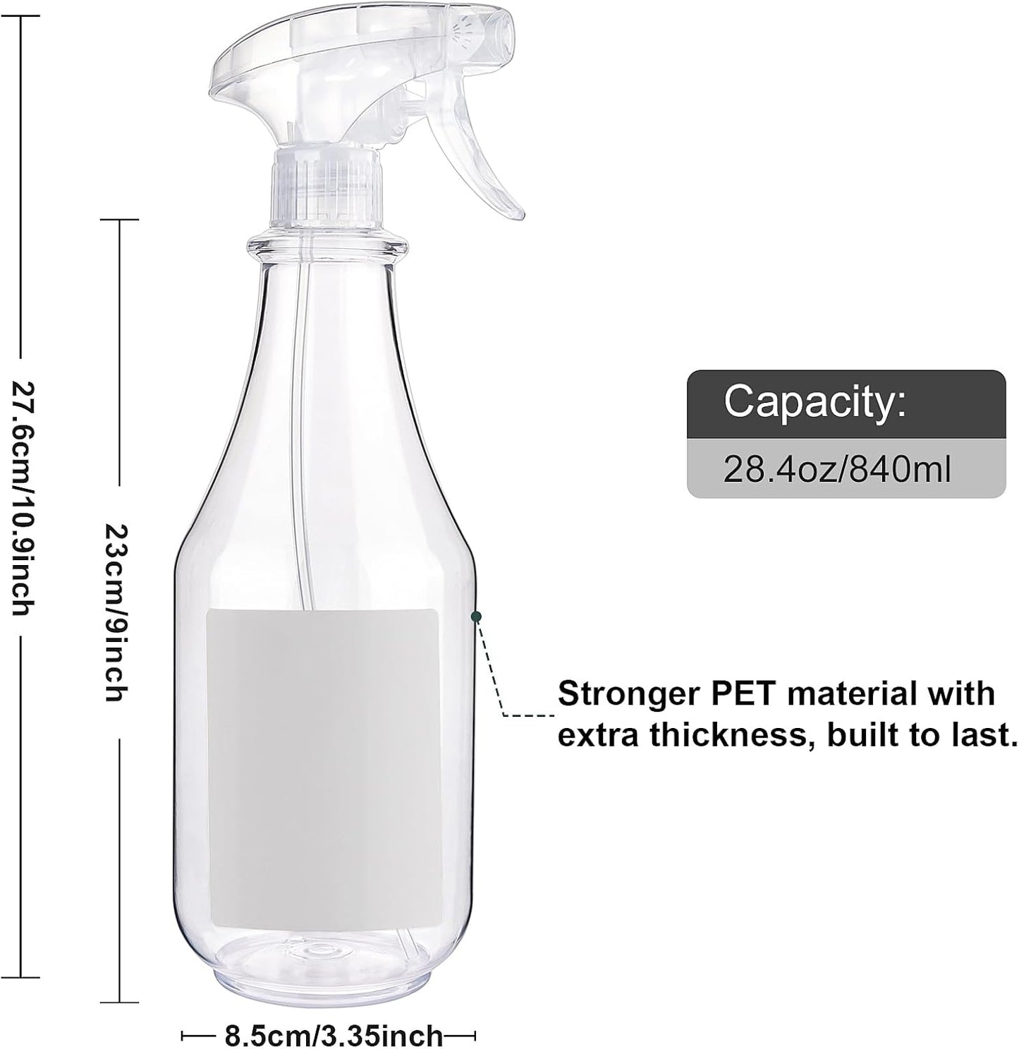 Plastic Spray Bottles Empty Spray Bottle 28.4oz Heavy Duty Spraying Bottles Mist/Stream Water Bottle for Cleaning Solutions, Plants, Pet, Essential Oils, Hair (Clear2)