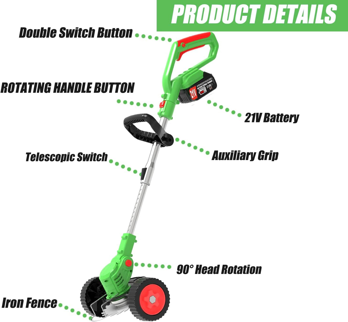 Cordless Weed Wacker Eater Electric Battery Powered, 21V Lightweight Weed Trimmer Edger Lawn Tool with 2Pcs 2000mAh Battery, 3 in 1 Stringless Grass Trimmer/Edger/Brush Cutter for Garden Yard Lawn