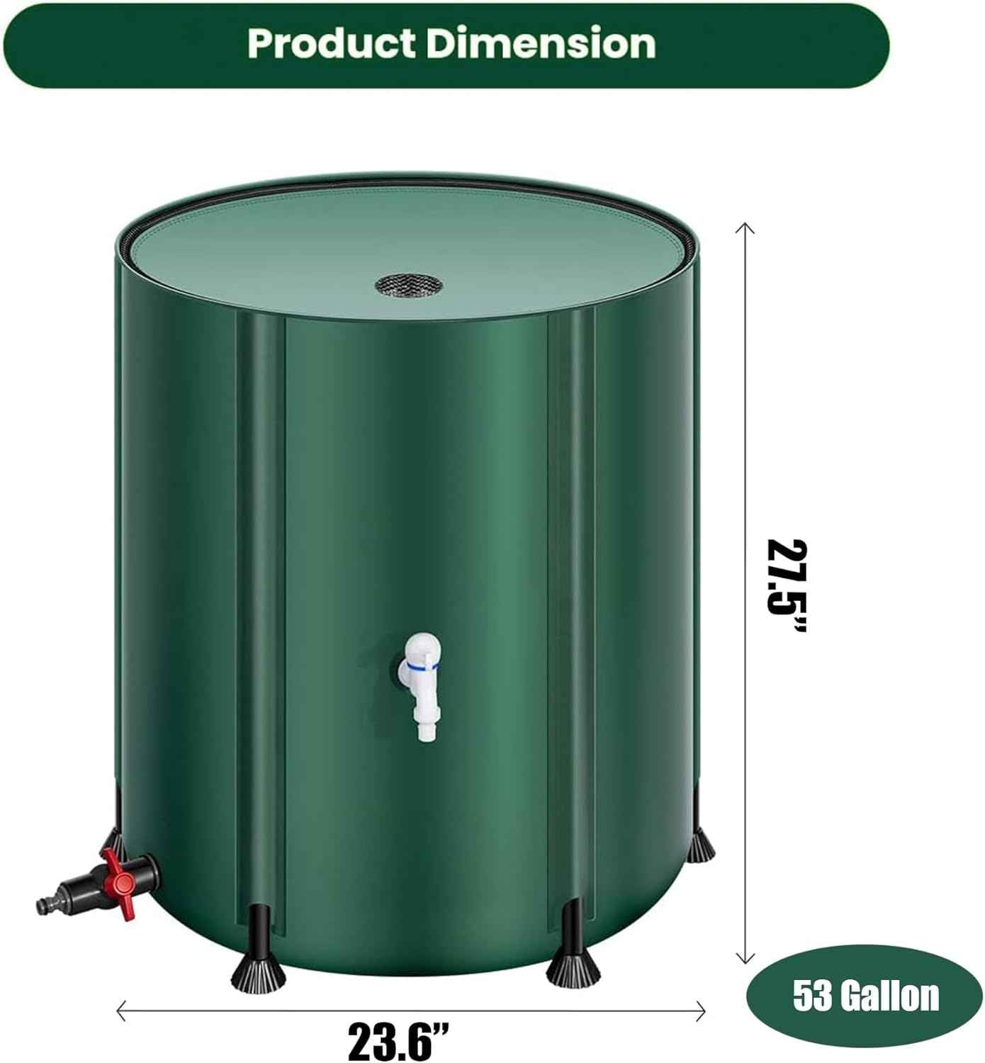 THUNDERBAY 53 Gallon Collapsible Rain Barrel, Portable Rain Barrels to Collect Rainwater from Gutter, Rainwater Collection System, Water Storage Tank Catcher Container with Filter Spigot