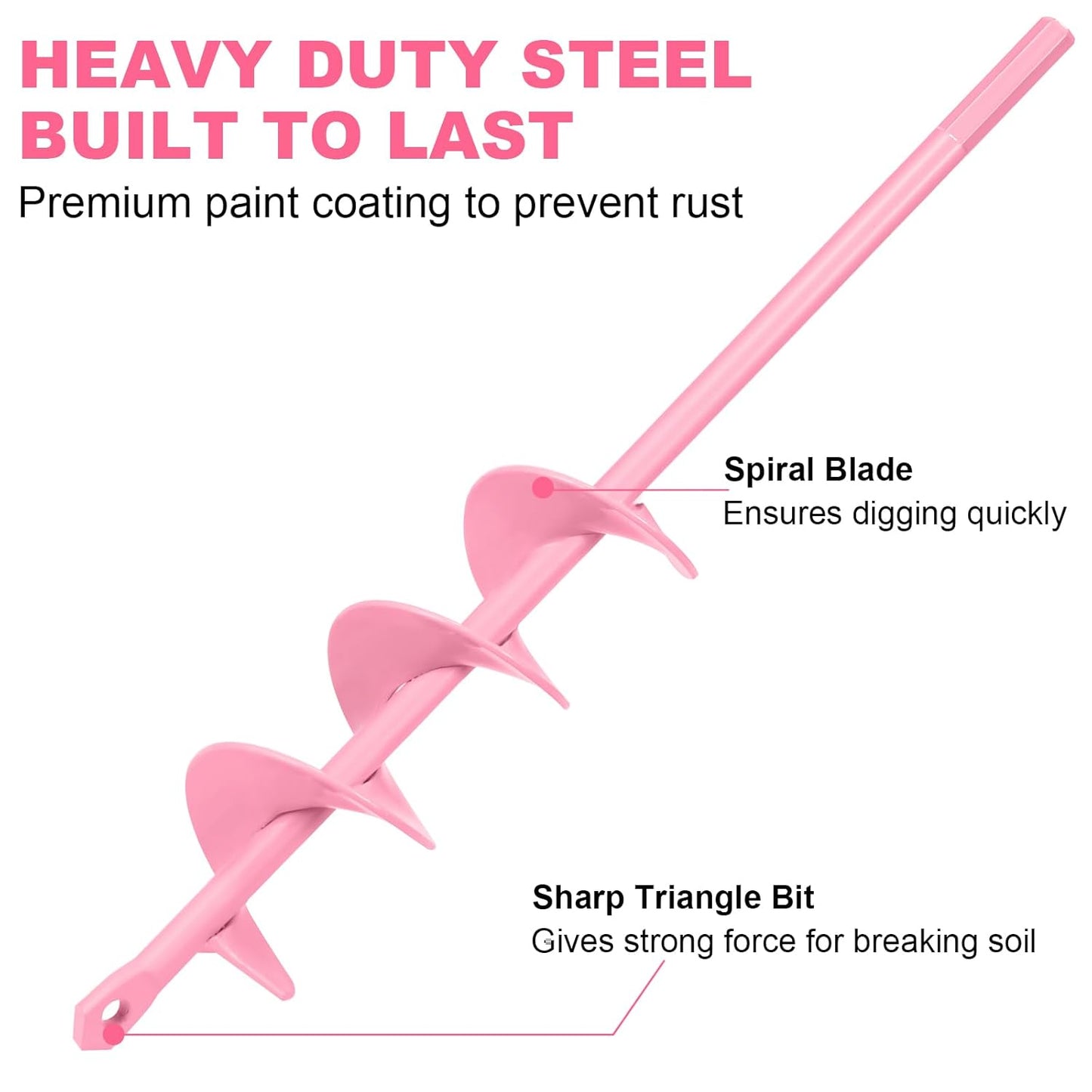 Auger Drill Bit for Planting 2 x 14.5 Inch, Garden Spiral Bit for 3/8" Hex Drive, Earth Post Hole Digger Bulb Planter Drill Auger for Planting Bedding Rapid Digging, Pretty Pink