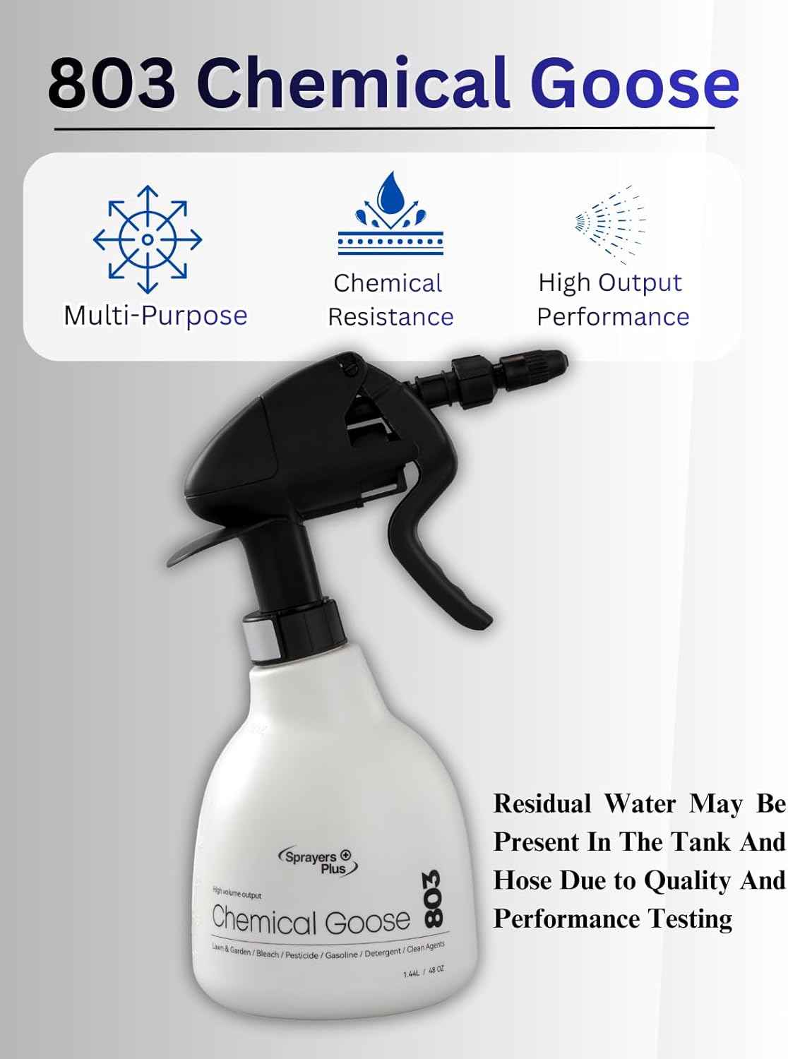 Sprayers Plus 803 Handheld Trigger Chemical Sprayer, Viton & Specialized Seals, Long Reach Cleaning for Lawn and Garden,Bleach Safe with 316 Stainless Steel Spring,General Purpose,1.44Litres