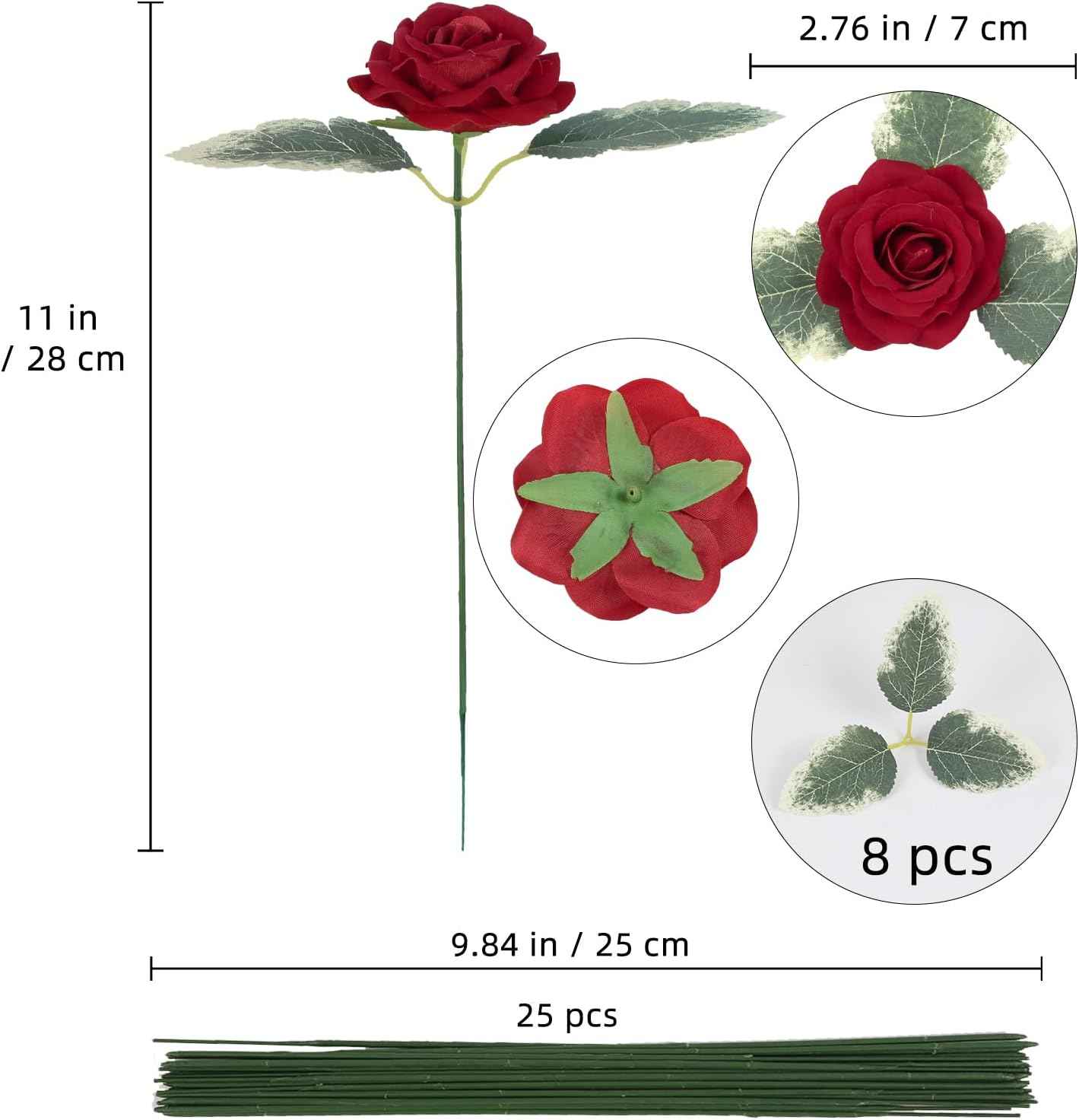 25PCS Red Rose Artificial Flower Heads 7 CM Velvet Rose Flowers Real Look Rose Flower Heads for DIY Wedding Home Party Baby Shower Decor(Red)