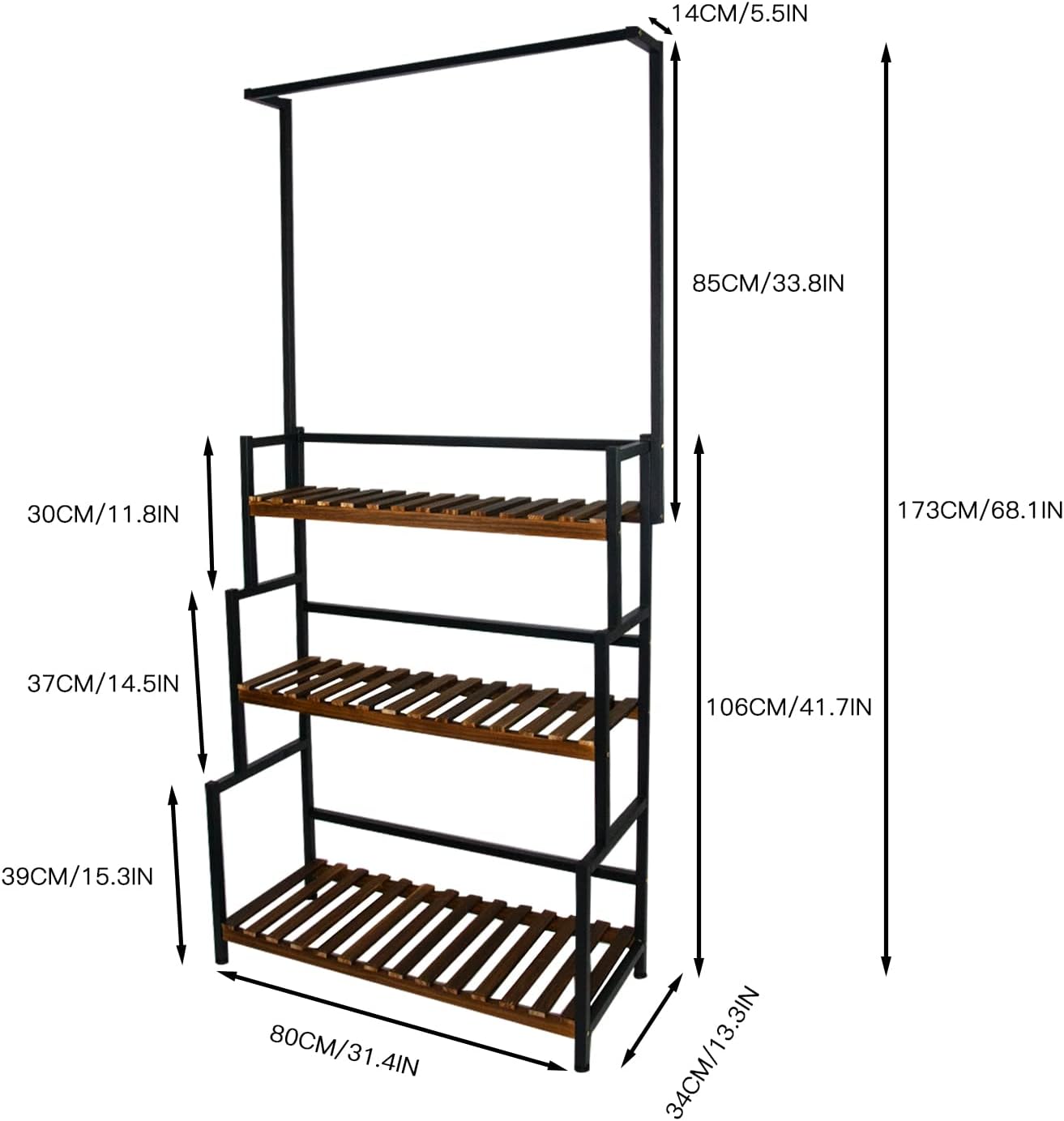 3-Tier Hanging Plant Stand Indoor, 68 Inch Tall Metal Plant Shelf for Indoor Multiple Plants, Large Plant Pot Stand Holder, Heavy Duty Ladder Shape Plant Rack for Living Room, Patio, Balcony