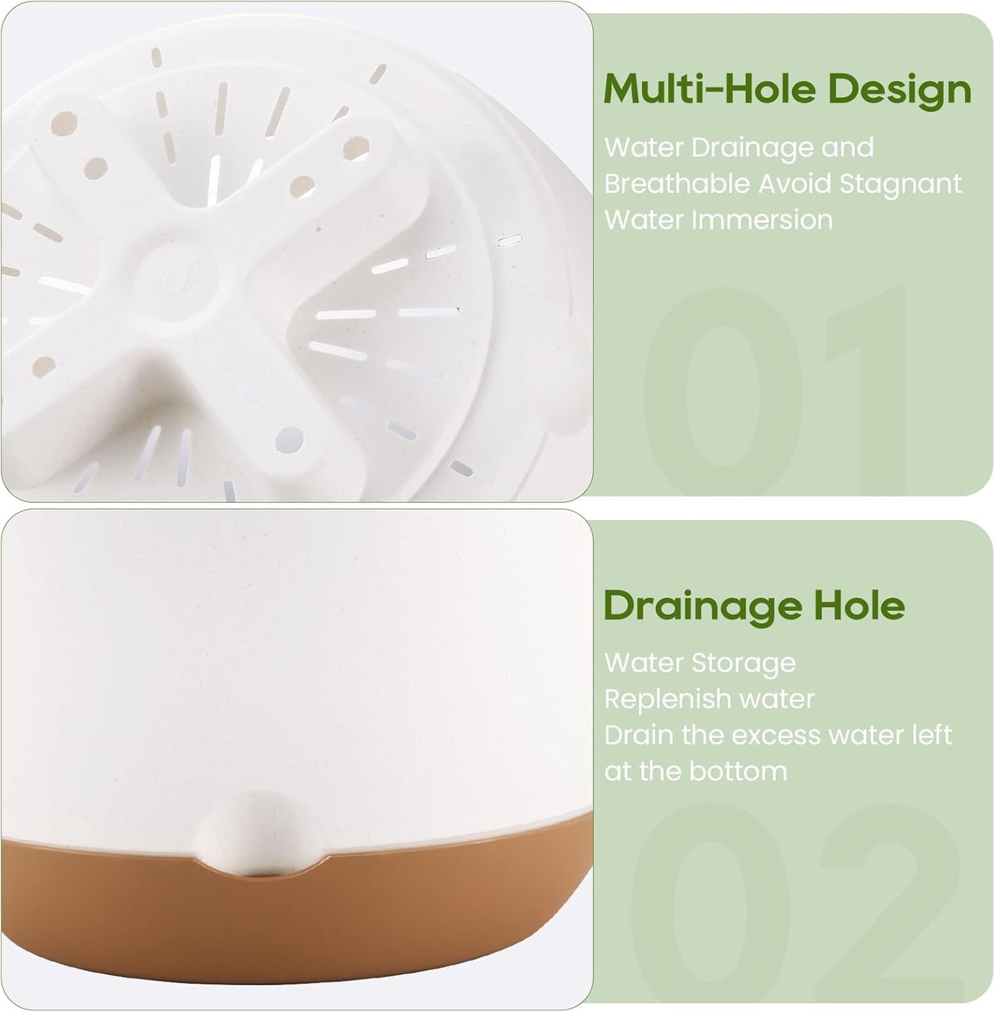 10 Inch Hanging Planter, 2 Pack Hanging Plant Self Watering Pot with Drainage Holes & Saucers, Hanging Baskets Flower Pots with Black Macrame Rope Hangers for Garden Home -White