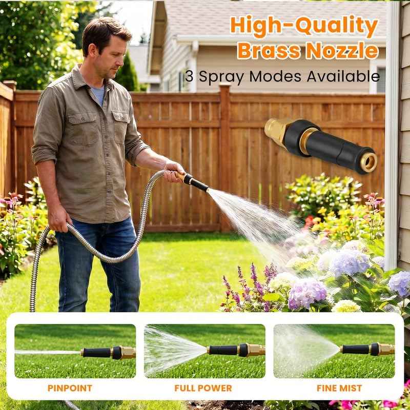 Rosy Earth Stainless Steel Garden Hose 100 FT, Heavy Duty Expandable Water Hose, No-Kink, No Bite, Flexible Garden Hoses for Yard, RV, Car