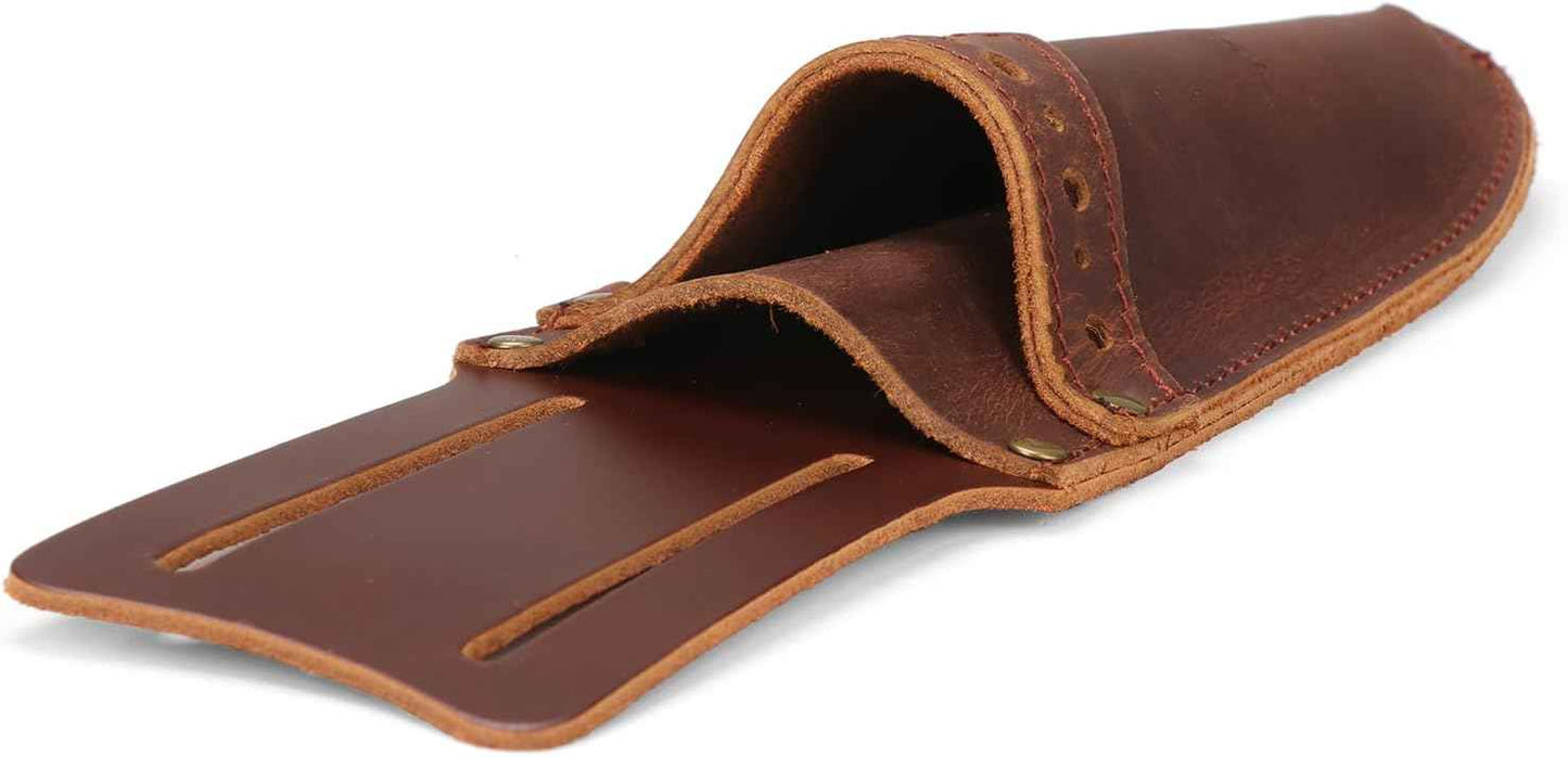 Tourbon Leather Garden Pruning Shears Folding Saw Double Holster Gardening Soil Knife Sheath Pouch Multipurpose Tool Holder for Belt, Brown