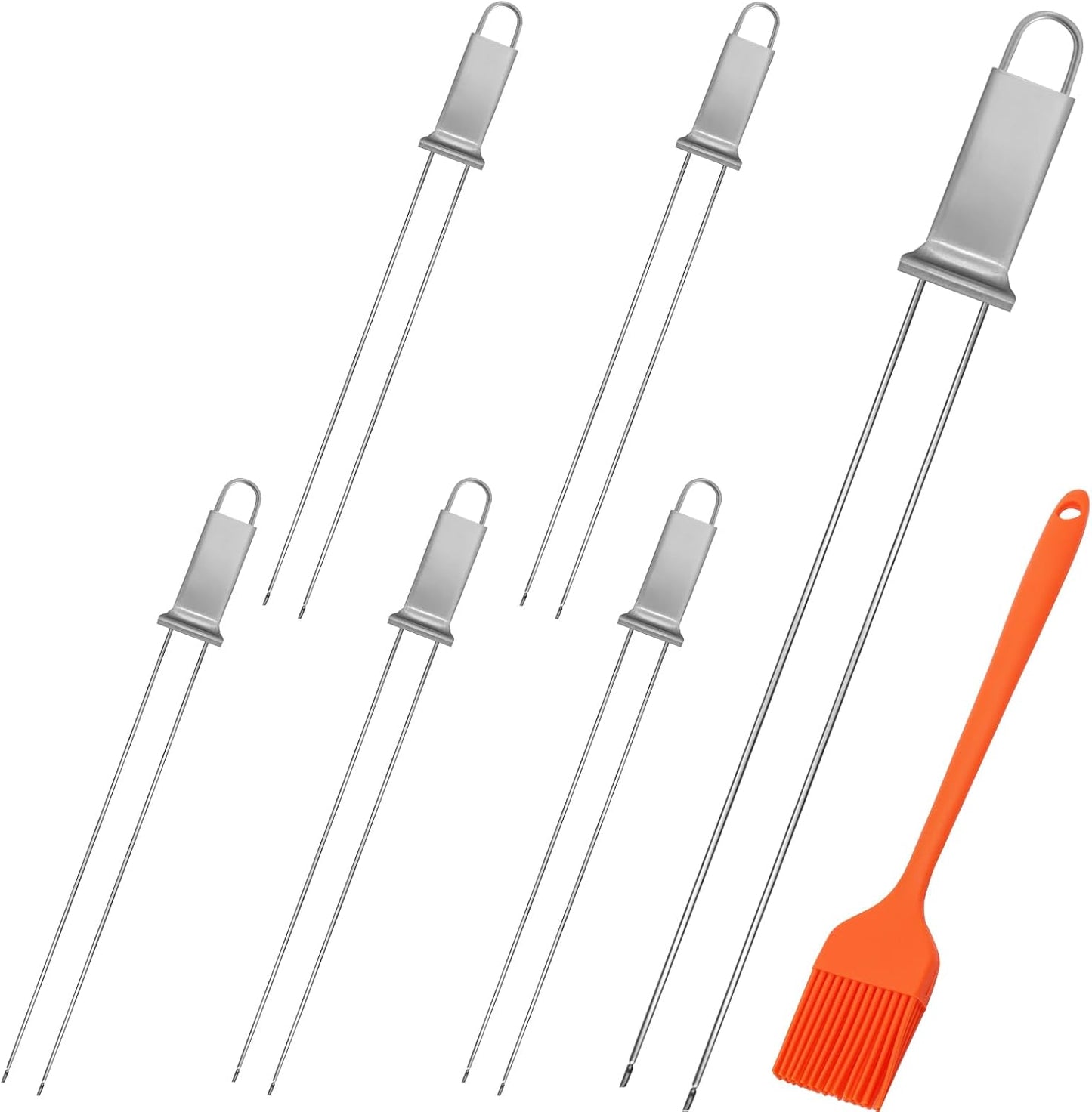 6pcs Stainless Steel Kabob Skewers - 12.6" Double Pronged Reusable BBQ Skewer with Push Bar for Easy Grilling & Quick Release