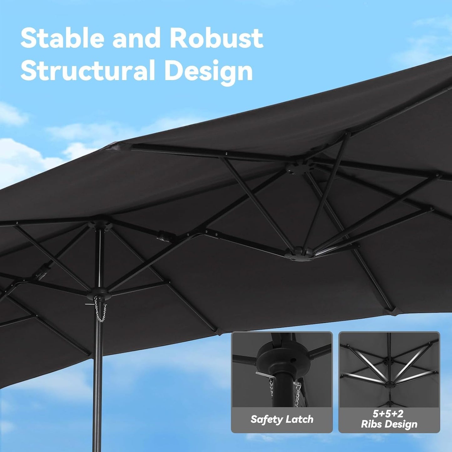 15×15ft Outdoor Patio Umbrella, Double Sided Market Rectangle Umbrella with Crank Handle, Large Sun Shade for Outside Deck, Backyard, Garden